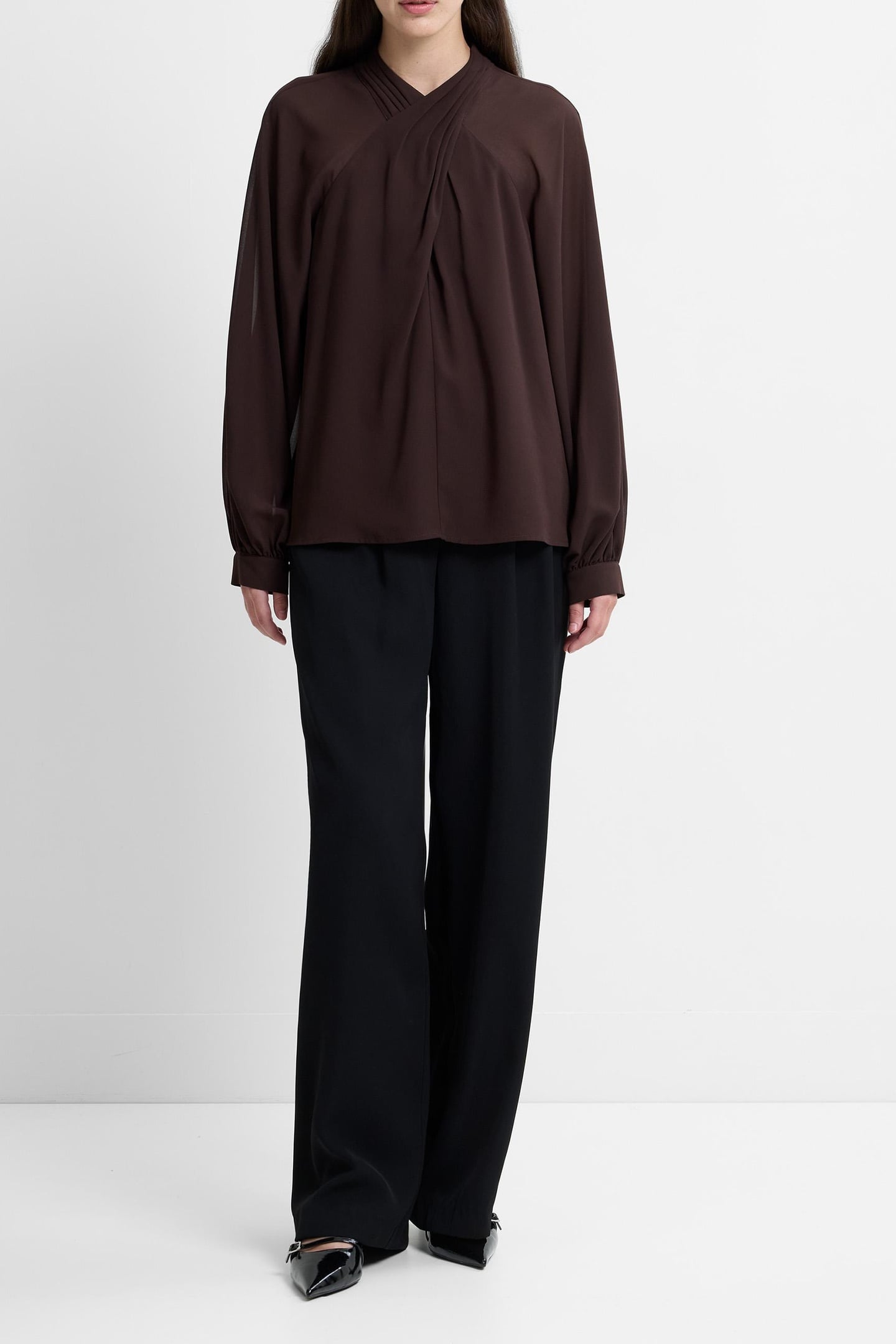EDEN GGT LS WRAP BLOUSE BITTER CHOCOLATE 1