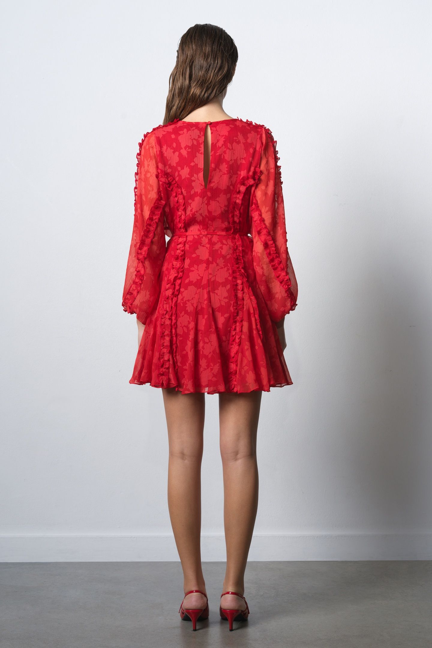 KARA PRINT L/S FLARED DRESS MARS RED/HAUTE 3