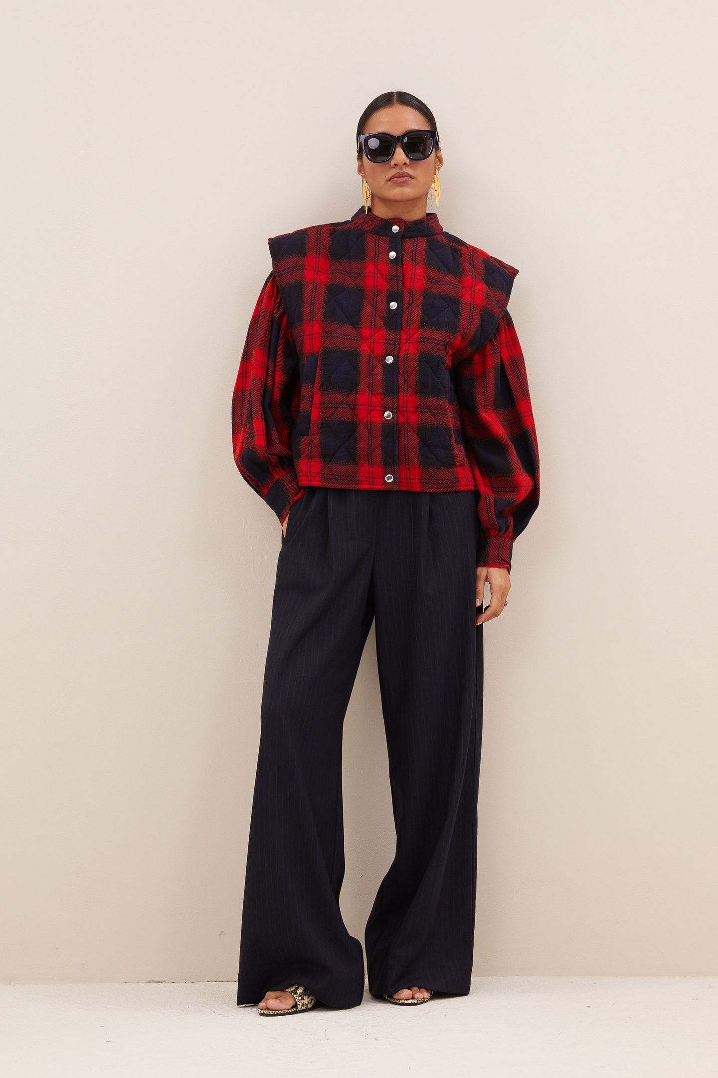 MAVE RED CHECK SLEEVELESS JACKET POPPY CHECK 2