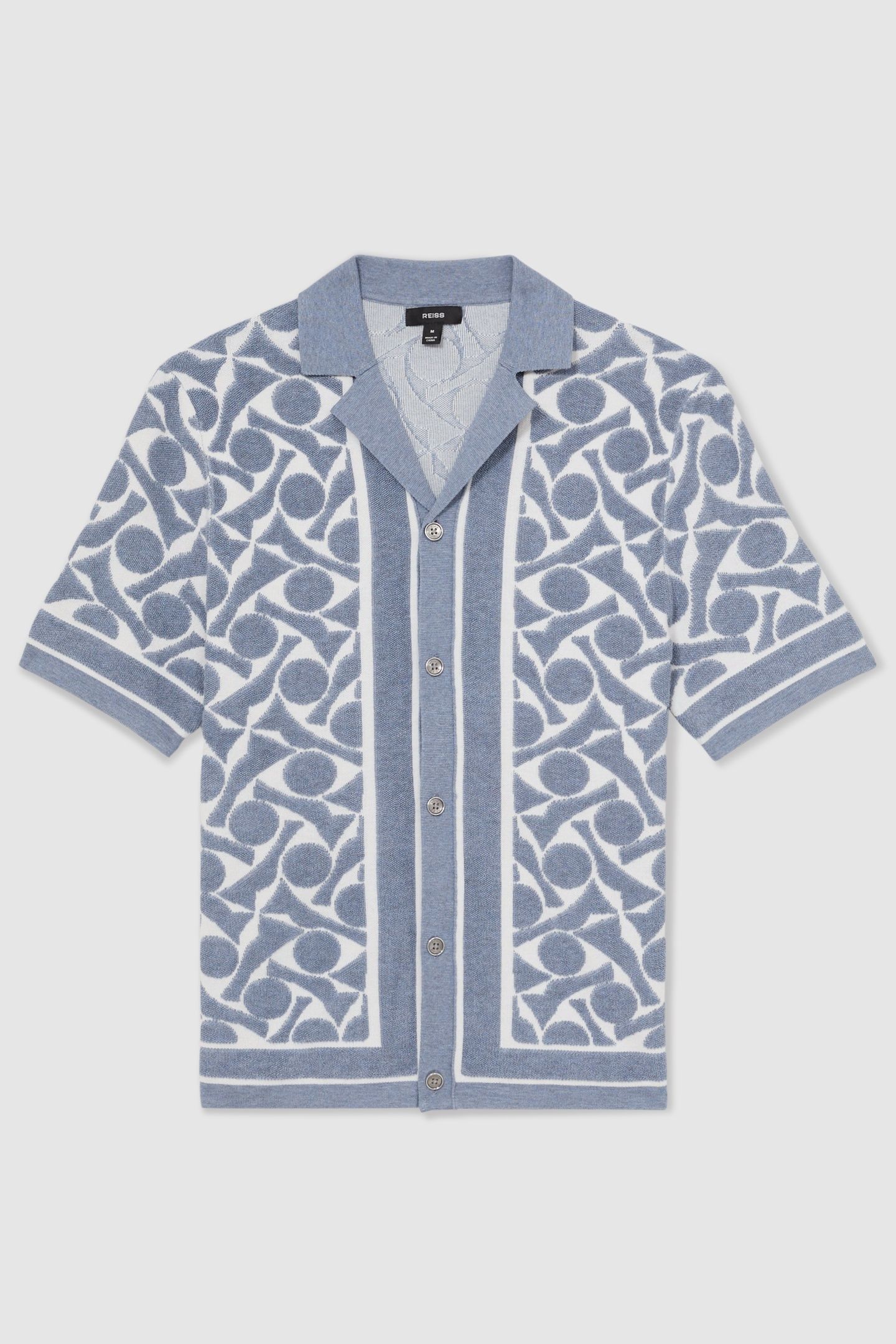 SS CUBAN BUTTON THORUGH GEO TOWELLING SHIRT SOFT BLUE/WHITE 5