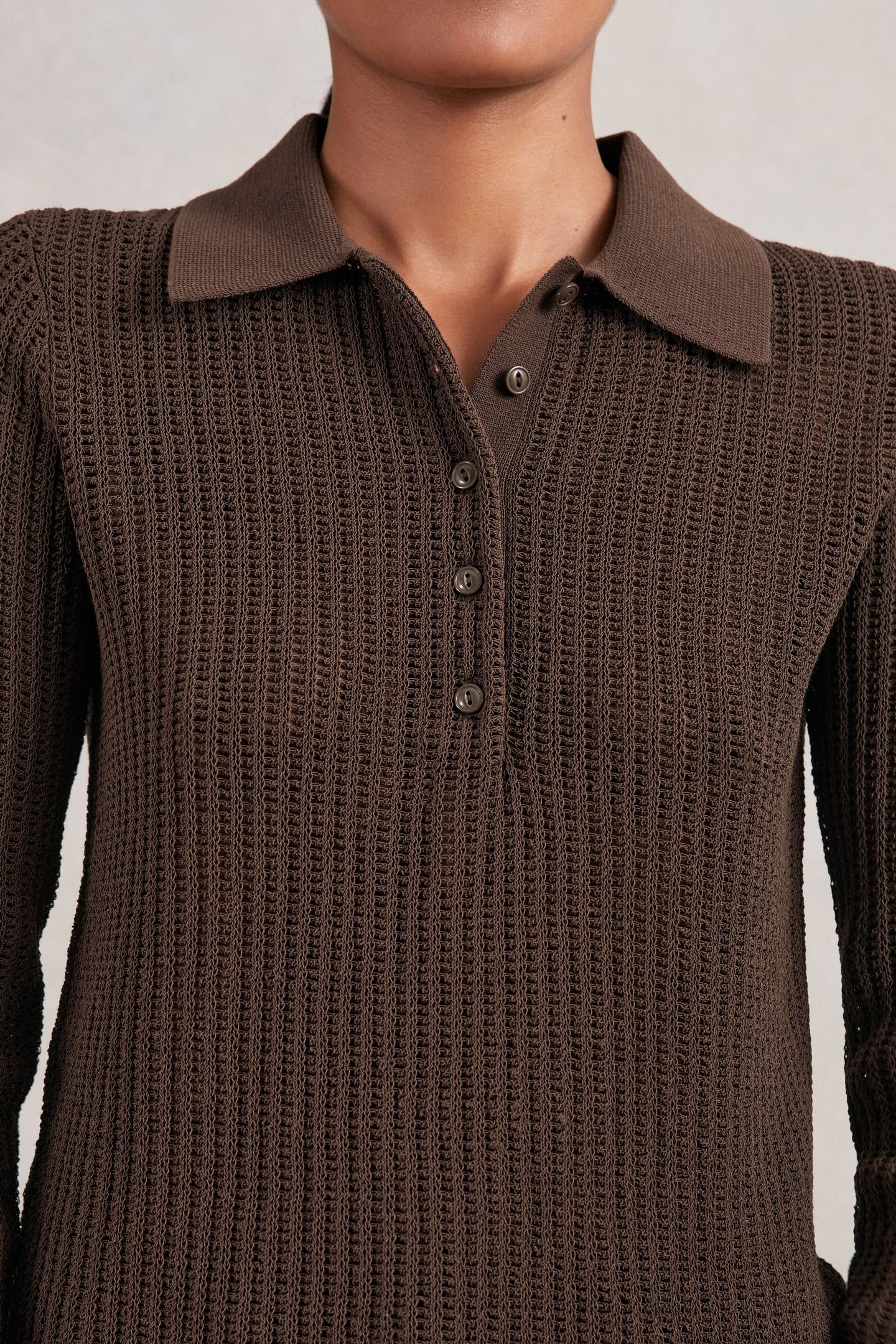 LONG SLEEVE STITCH POLO CHOCOLATE BROWN 6