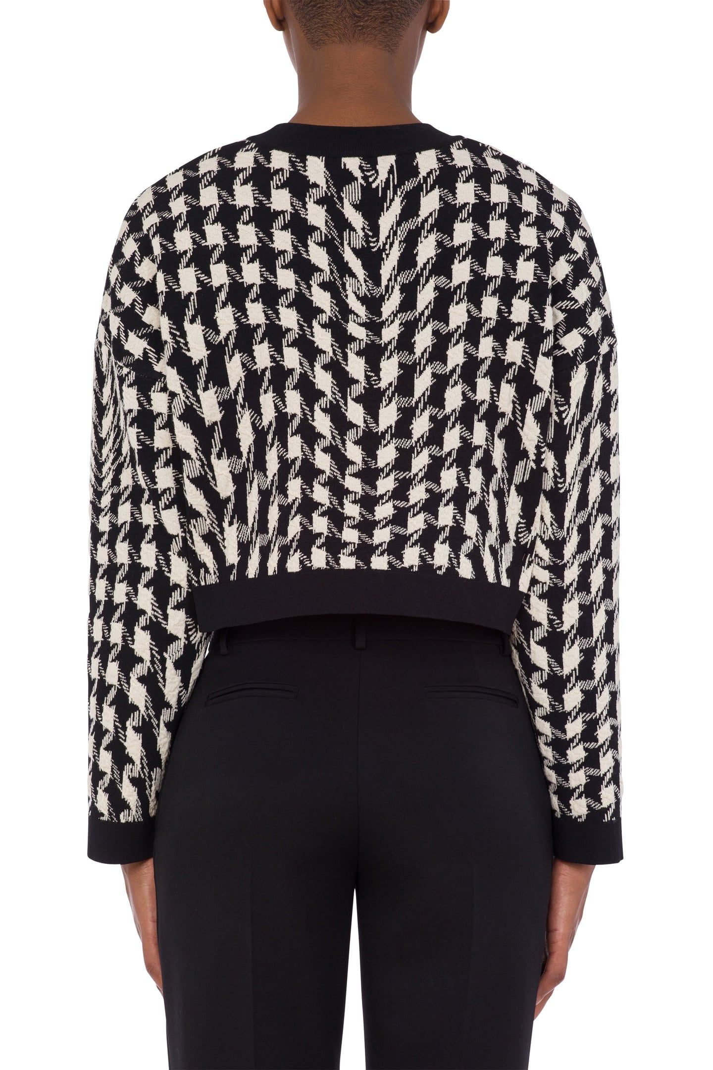 CROPPED PULLOVER IN MORPHED HOUNDSTOOTH STRETCH KNIT WHITE 2