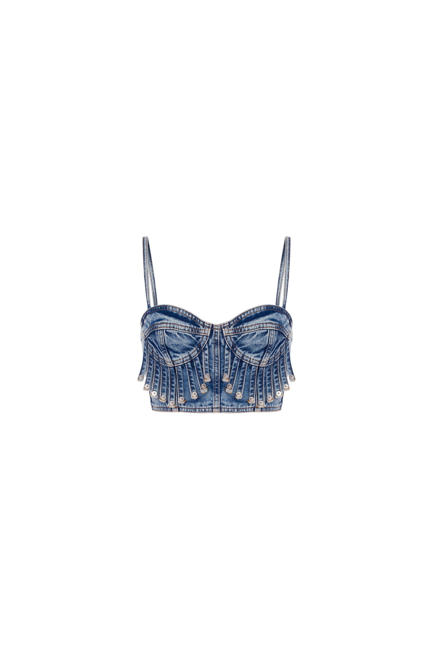RECYCLED DENIM CROP TOP WITH FRINGES BLUE 3