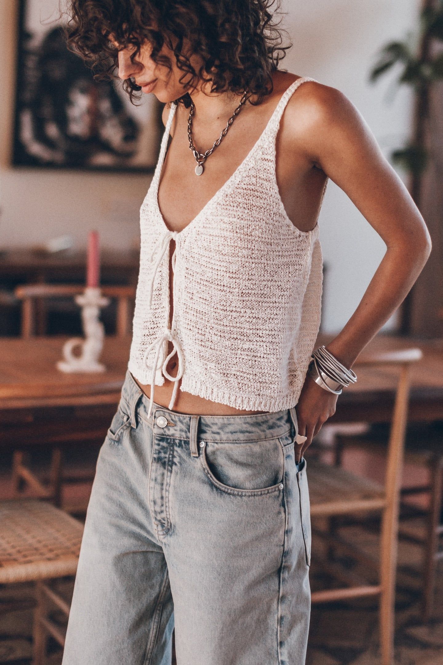 THE WHITE KNITTED VEST TOP ECRU 1