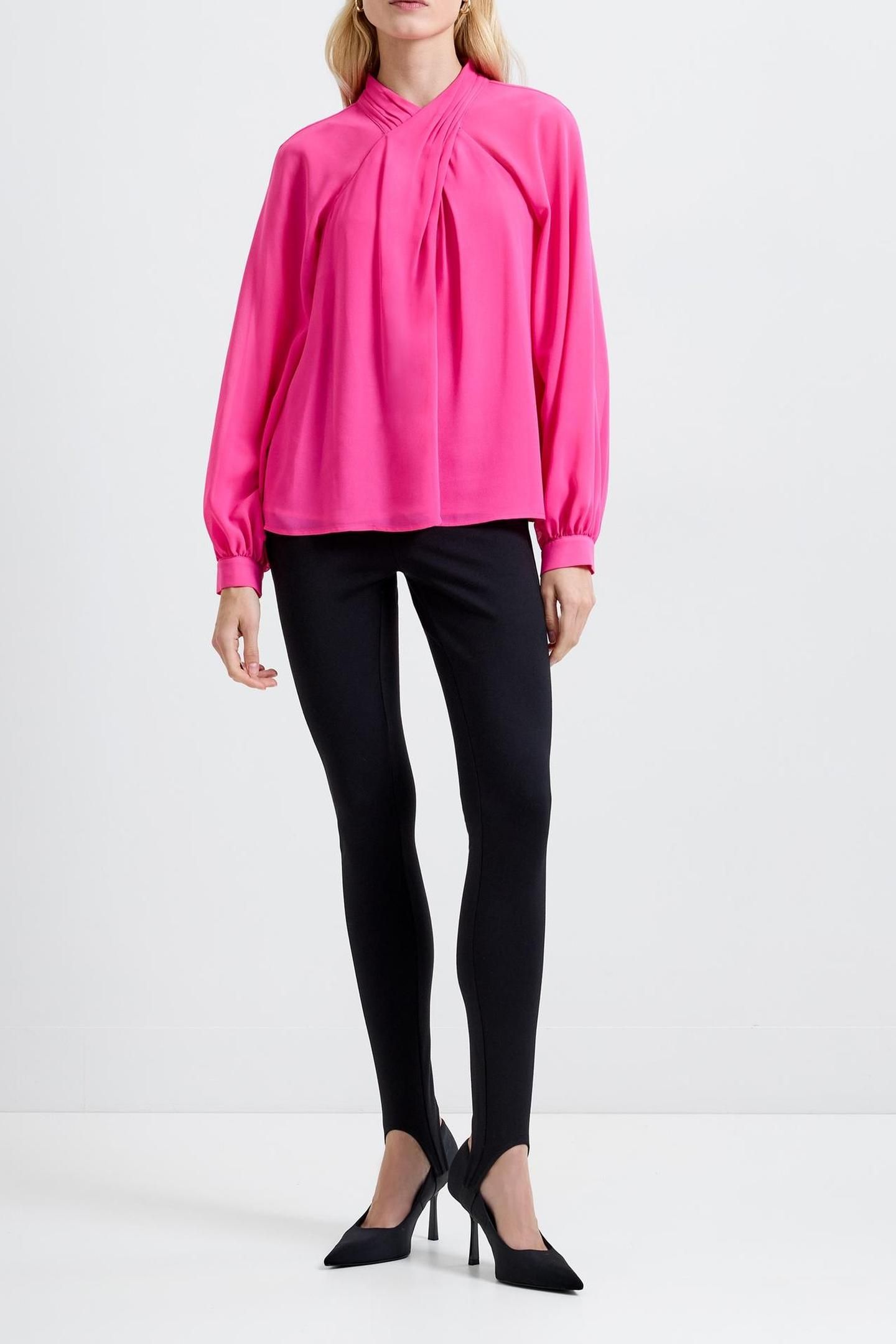 EDEN GGT LS WRAP BLOUSE FLURO PINK 2