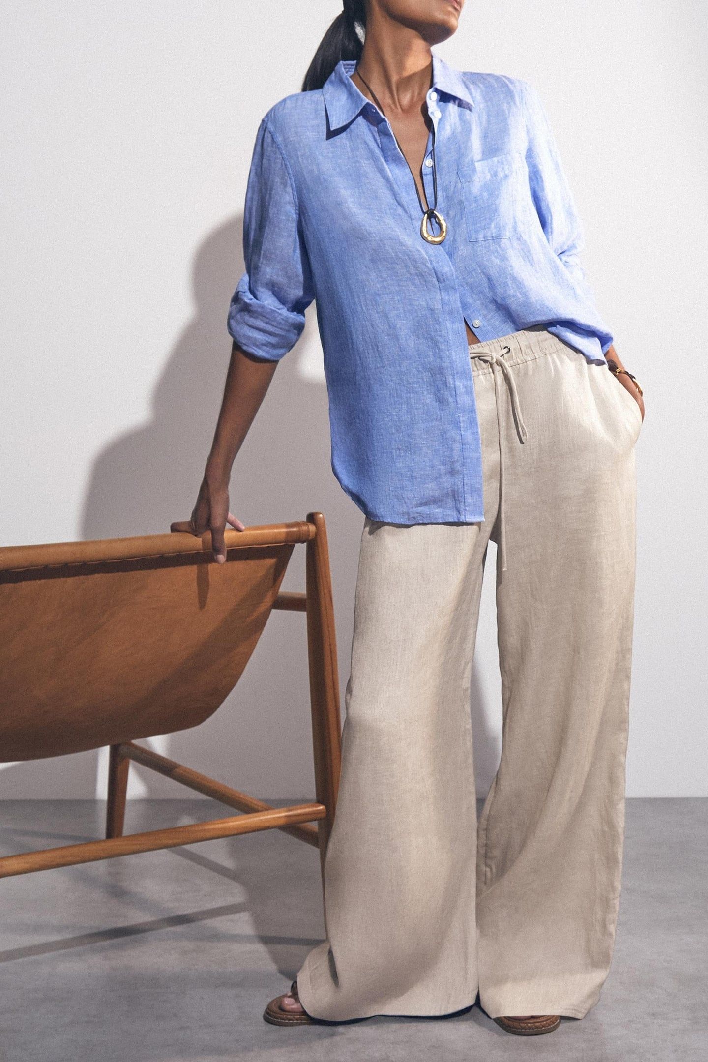 LINEN WIDE LEG TROUSER NEUTRAL 6