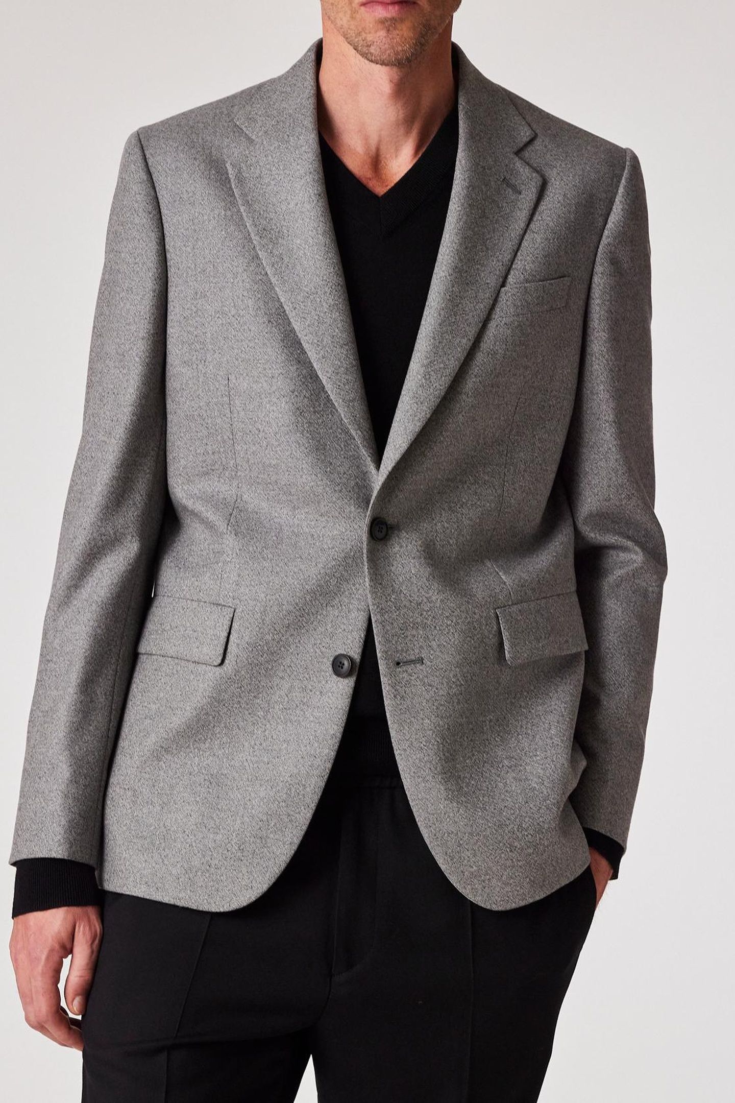 MENS TAILORED FIT 2 BUTTON JACKET GREY MELANGE 1