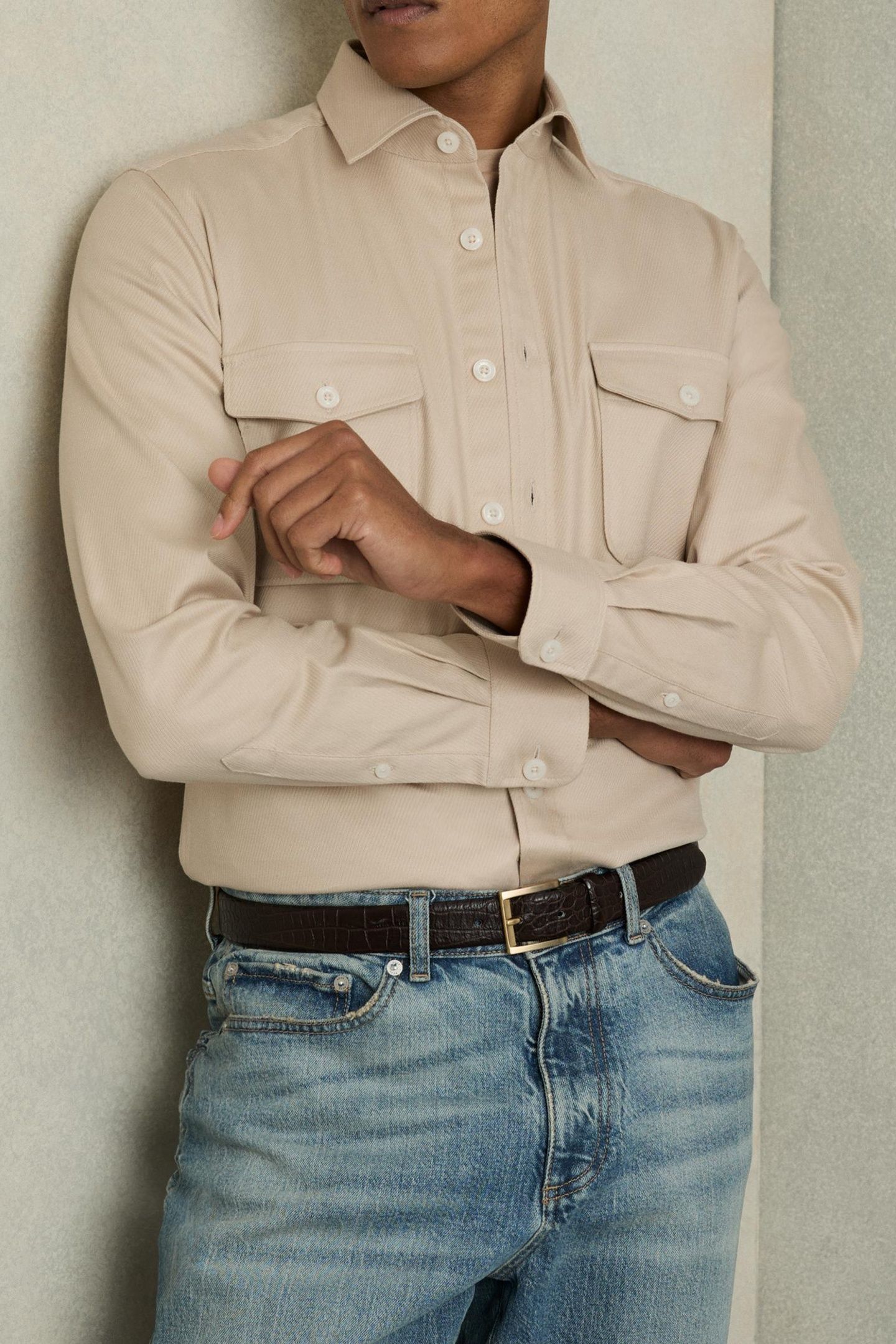 LS TWIN POCKET TEXTURED OVERSHIRT STONE 1