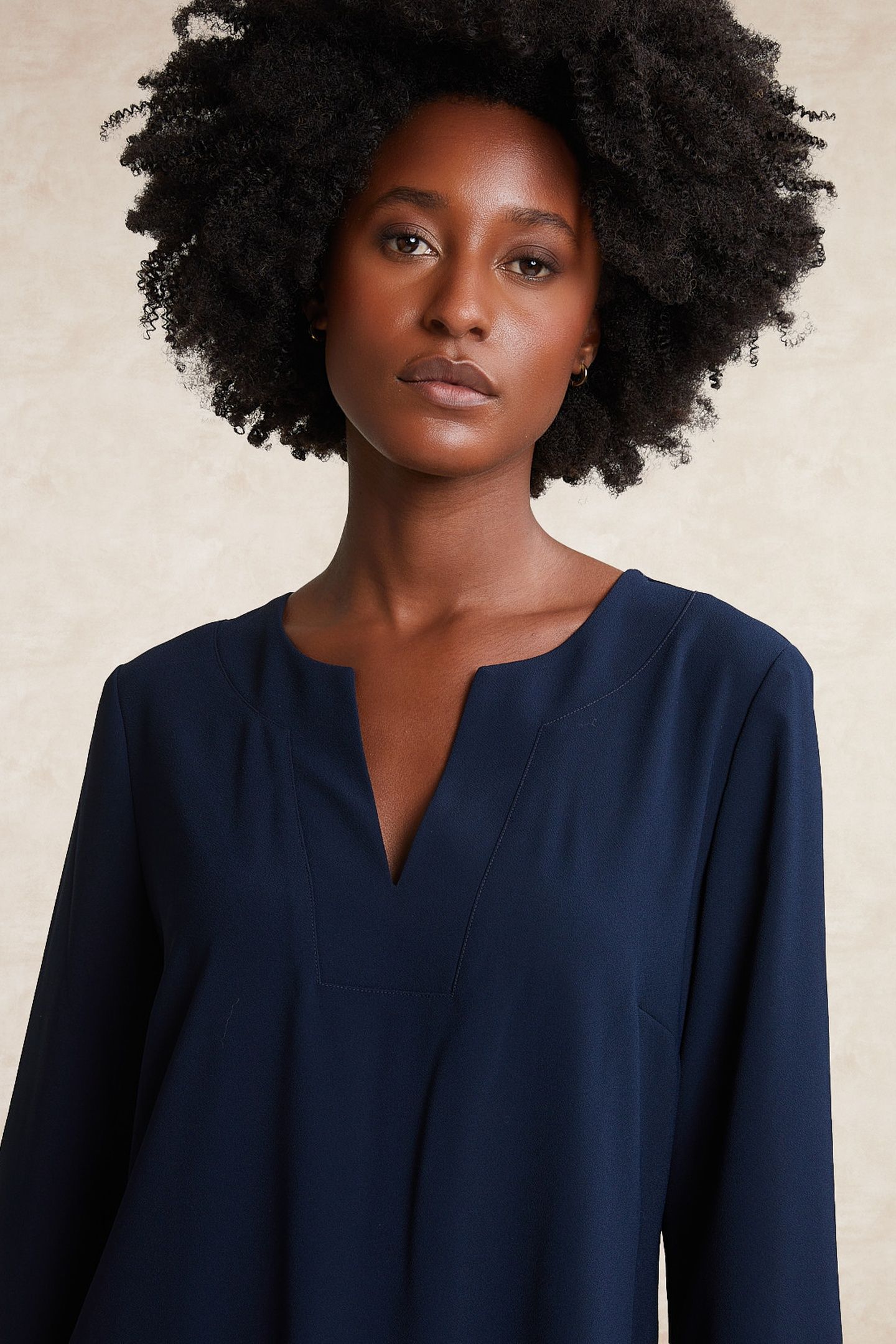 NAVY V-NECK DRESS LONG SLEEVES BLUE 3