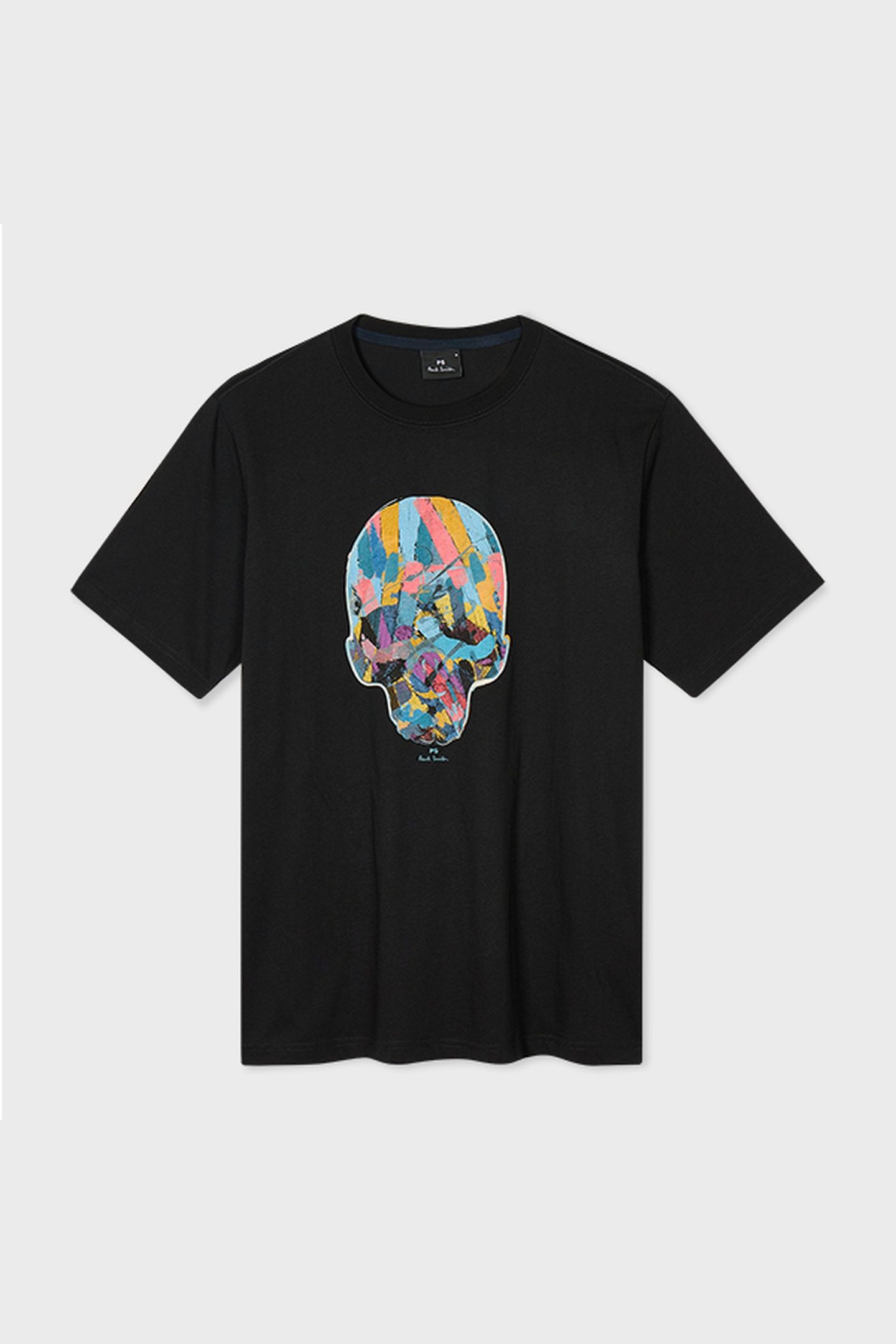 MENS REG FIT SS T SHIRT MULTI COL SKULL BLACK 6