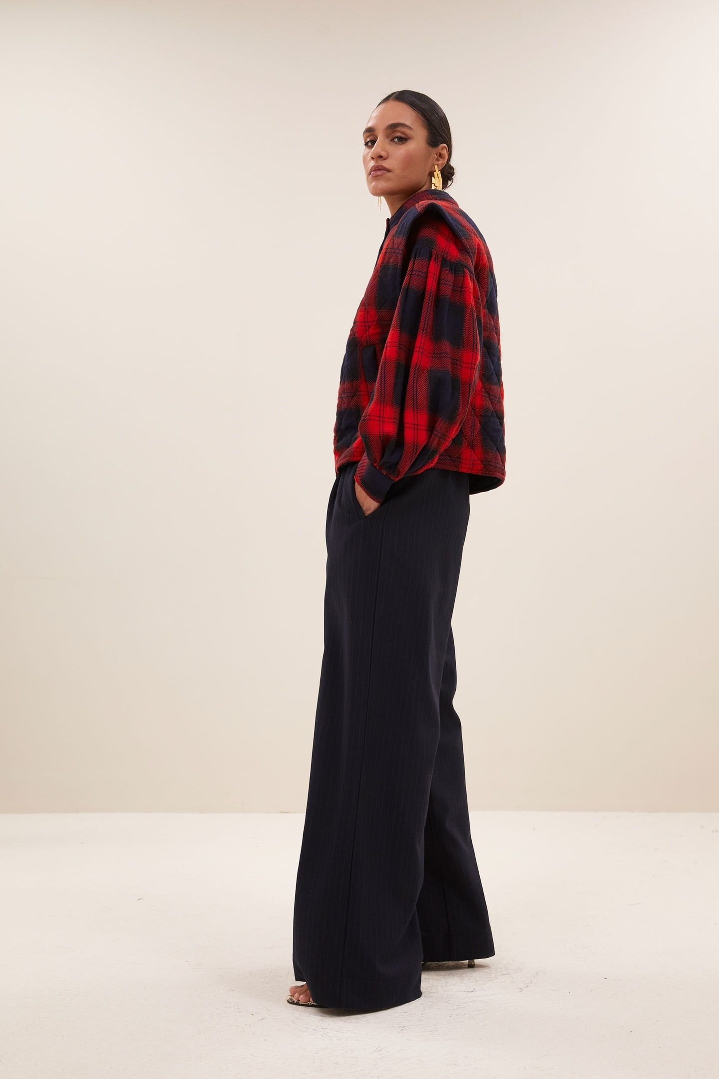 MAVE RED CHECK SLEEVELESS JACKET POPPY CHECK 5