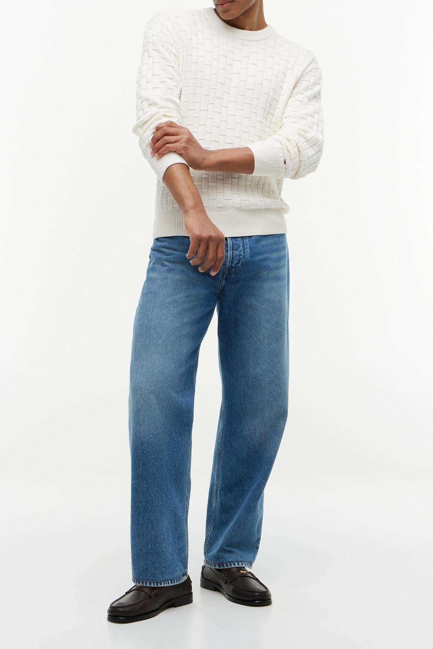 MOCK CABLE CREW NECK IVORY PETAL 2