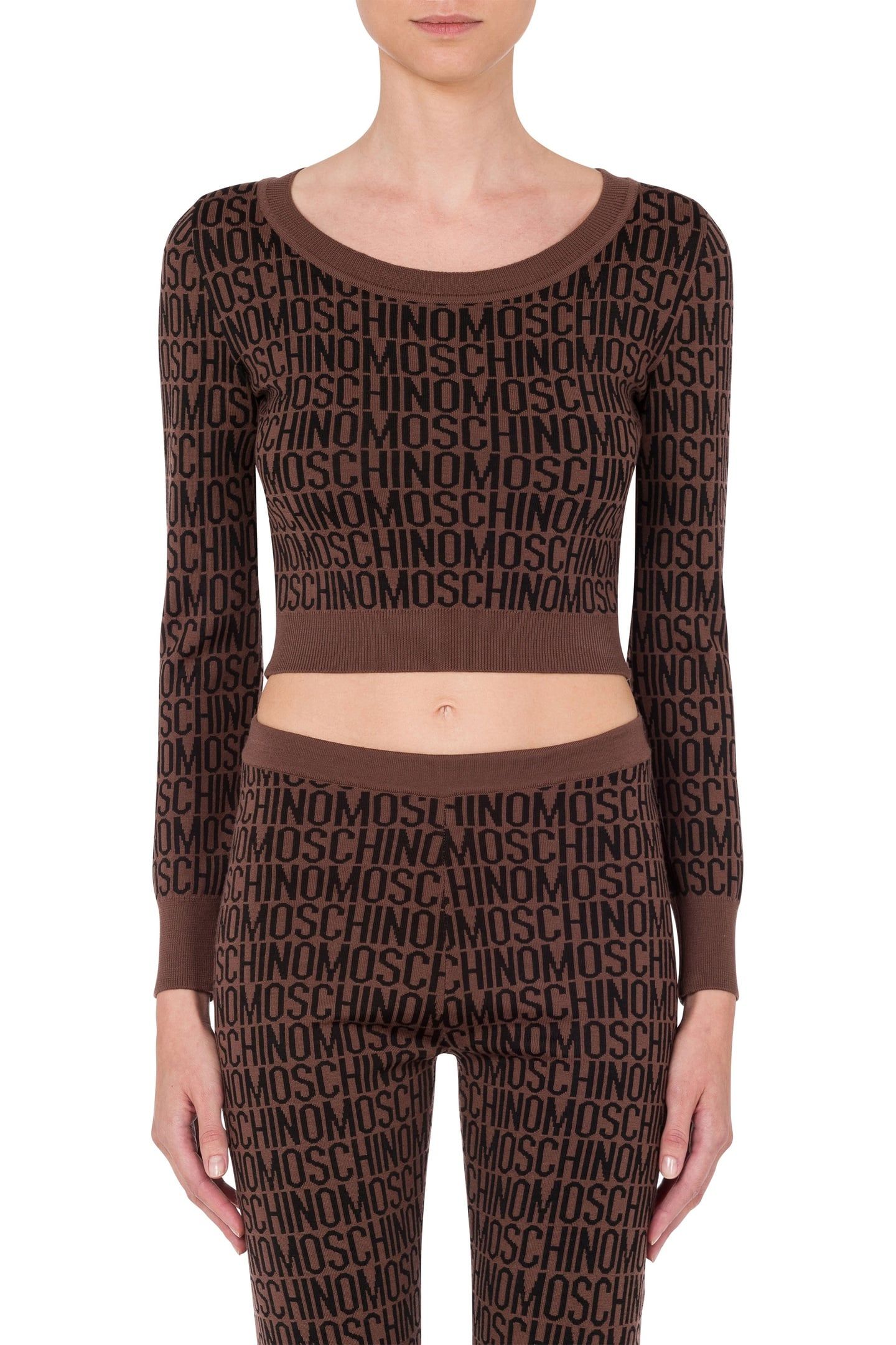 ALLOVER LOGO WOOL CROPPED PULLOVER BROWN 1