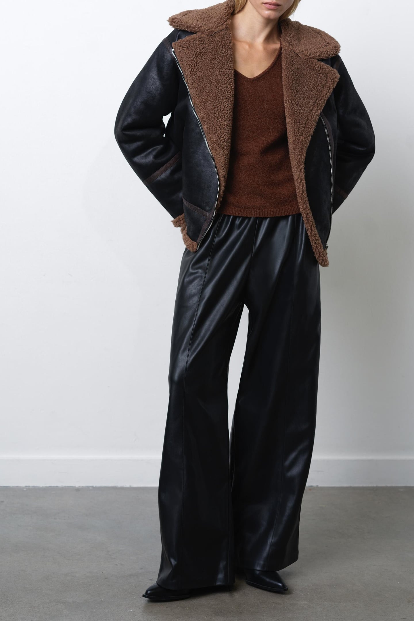 SUEDETTE ZIP UP JACKET BLACK BROWN BLACK BROWN 1