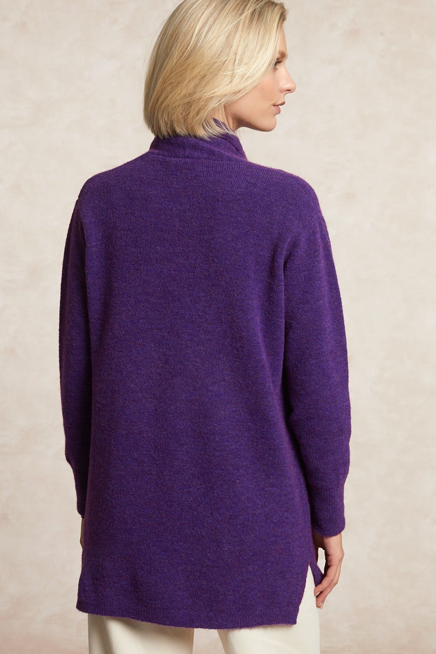 LONG V-NECK JERSEY CARDIGAN APPLIED POCKETS PURPLE 2