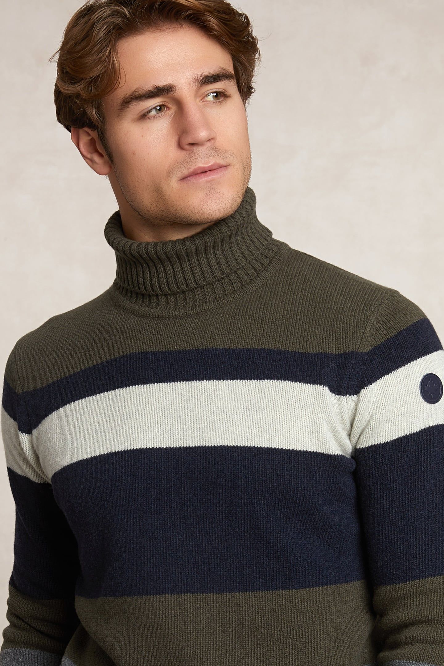 SLIM FIT FANCY STRIPED VIRGIN WOOL ROLL NECK SWEATER OLIVE M 4
