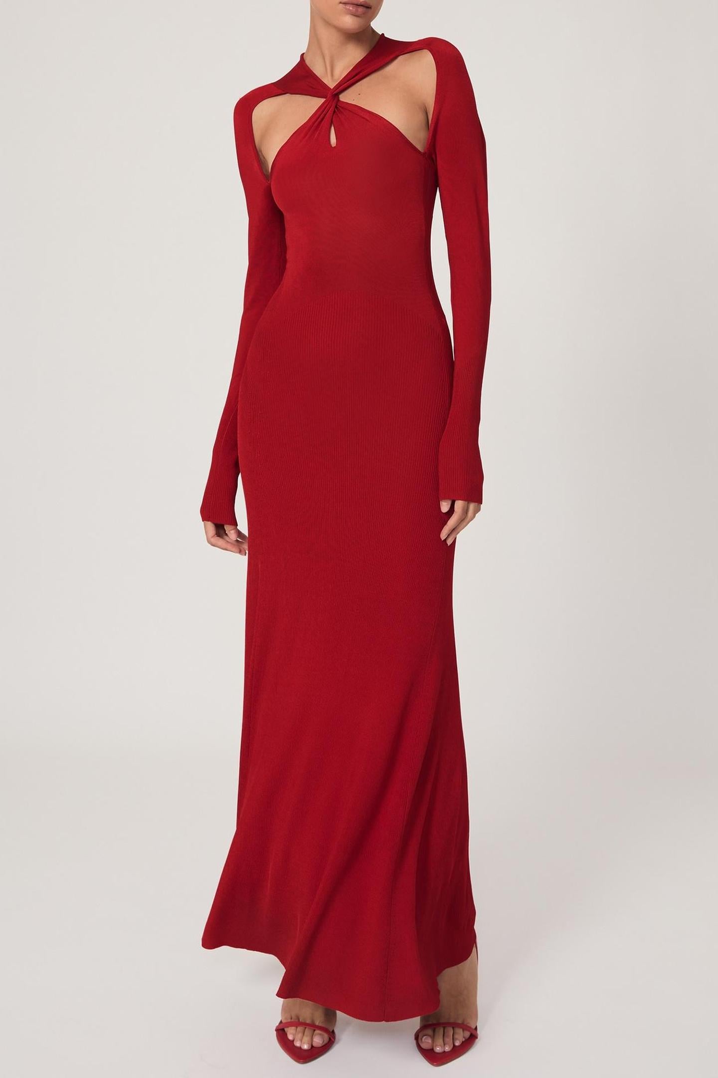 CUT OUT KNITTED MIDI DRESS RED 2