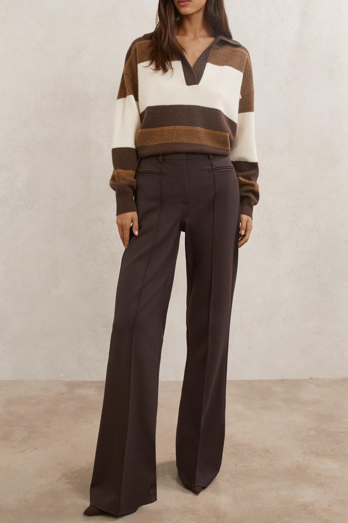 STRIPE CASHMERE BLEND JUMPER CHOCOLATE/CREAM 3
