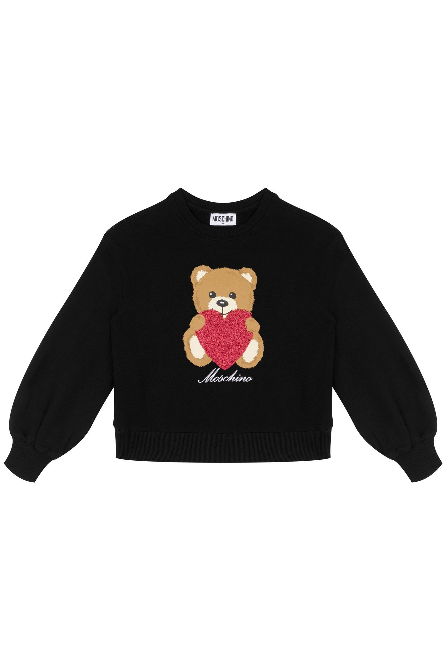 GIRL'S HEART TEDDY BEAR COTTON SWEATSHIRT BLACK 1