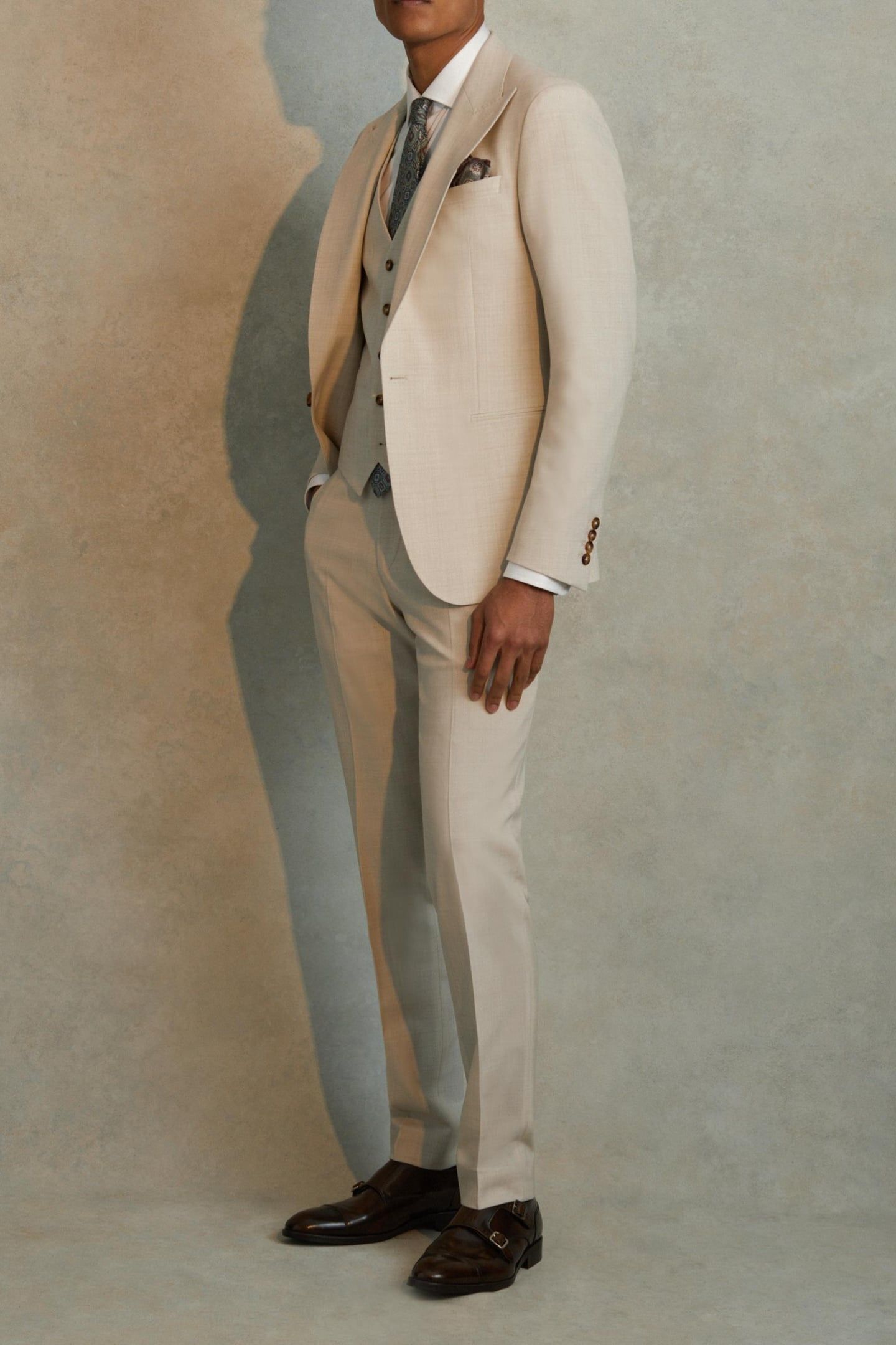 TEXTURED WEAVE MIXER TROUSER STONE 1