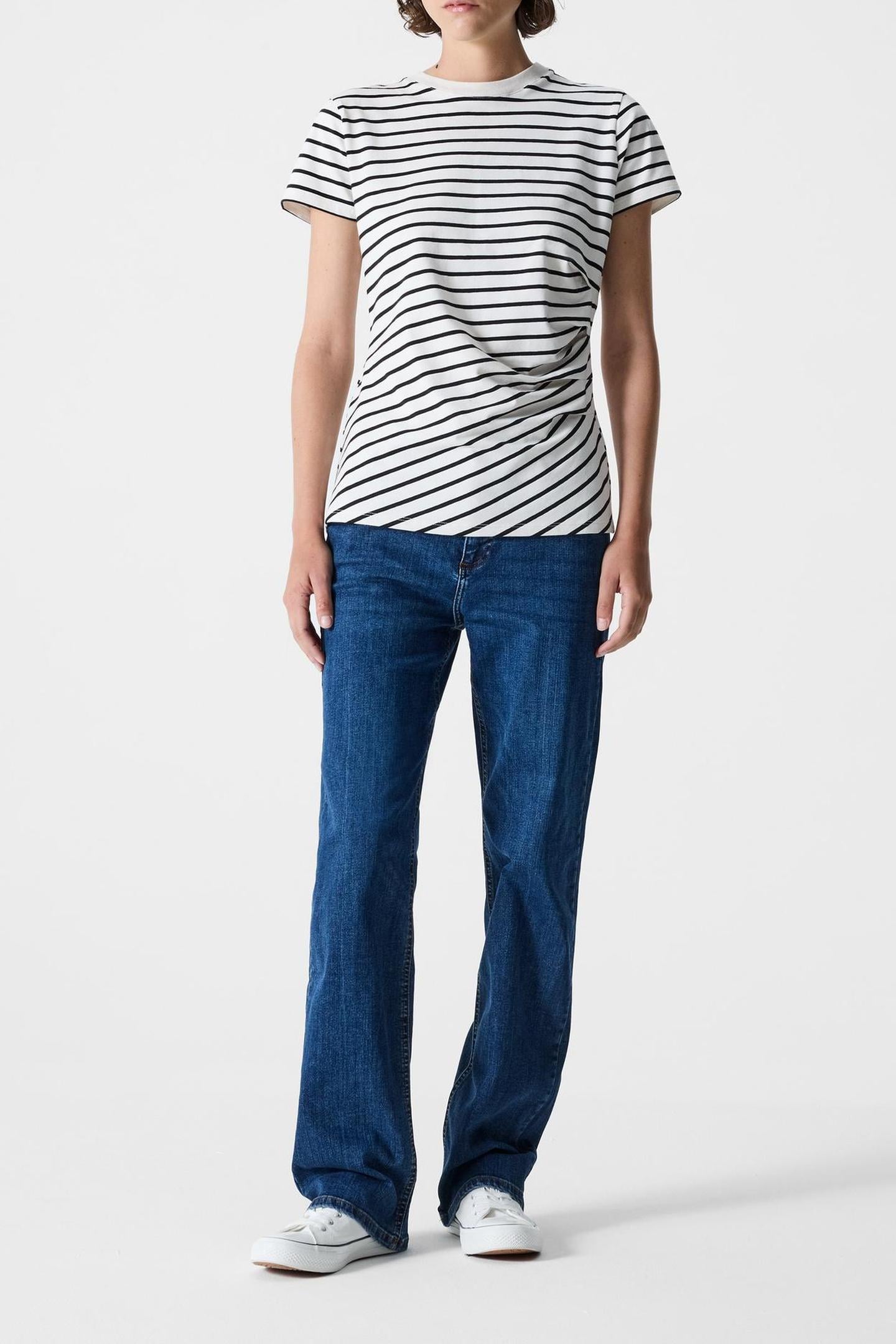 RALLIE ROUCHED SIDE TEE LINEN WHITE/BLACK ST LINEN WHITE/BLA 1