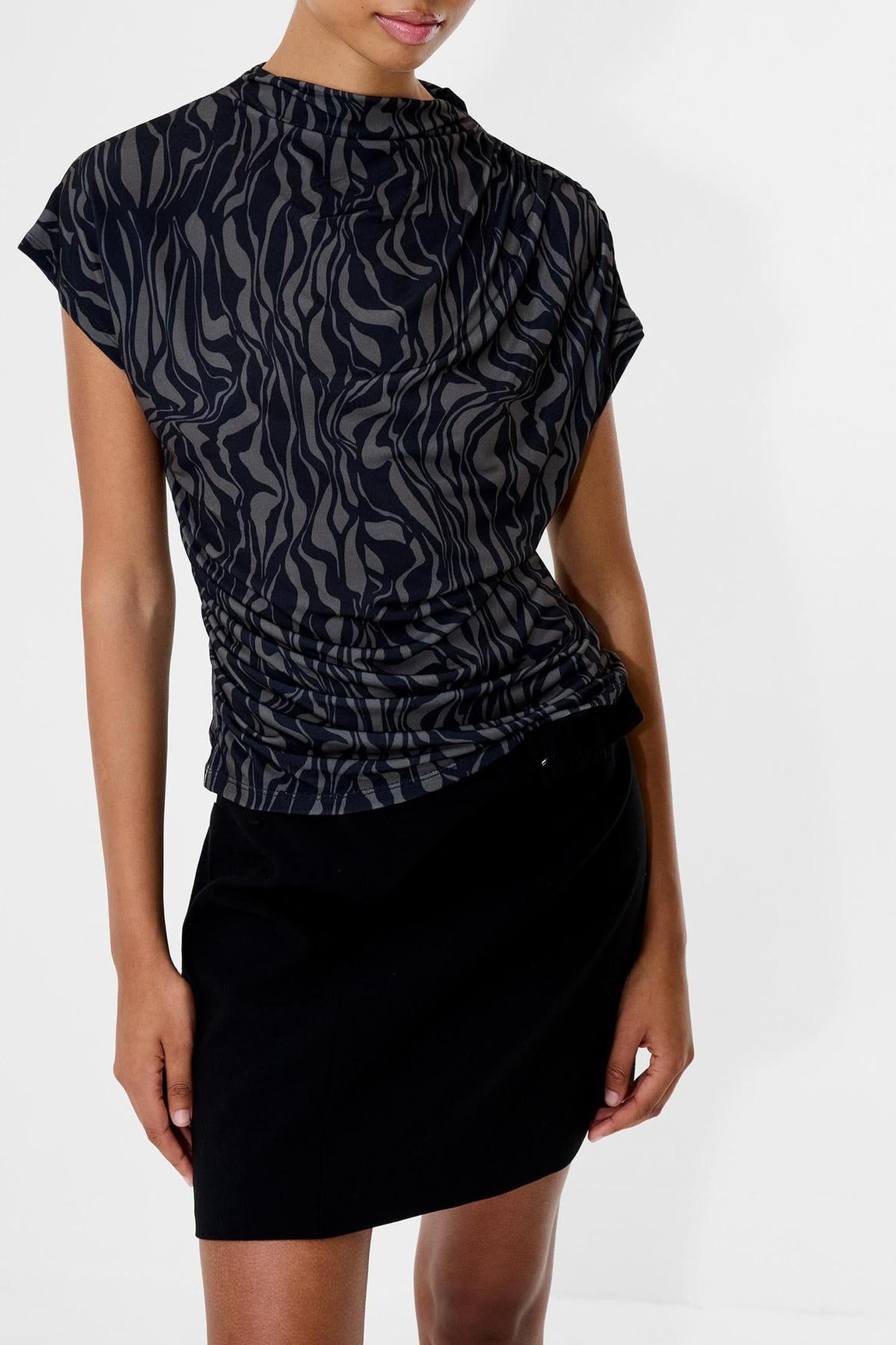 ZARIA ZINA JERSEY TOP WASHED KHAKI/BLK 2