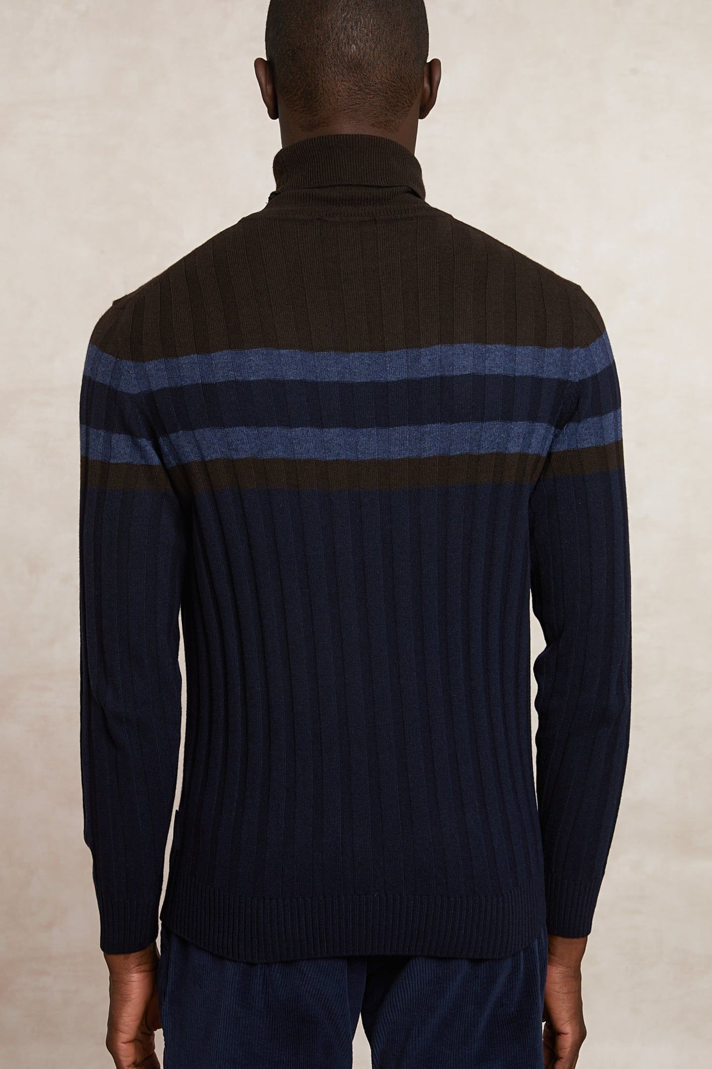 CUSTOM FIT RIBBED WOOL-CASHMERE ROLL NECK SWEATER NAVY/GANAC 2