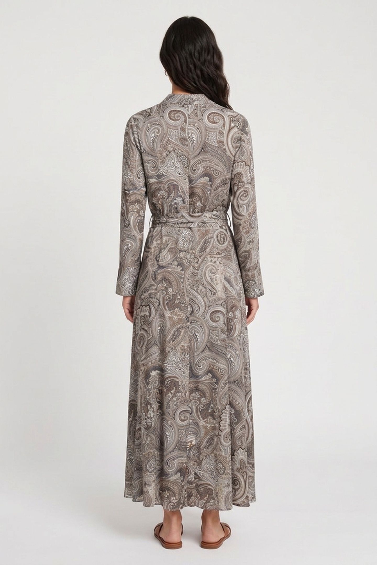 BRITNEY LS LONG DRES FLORAL PAISLEY TAUPE 2
