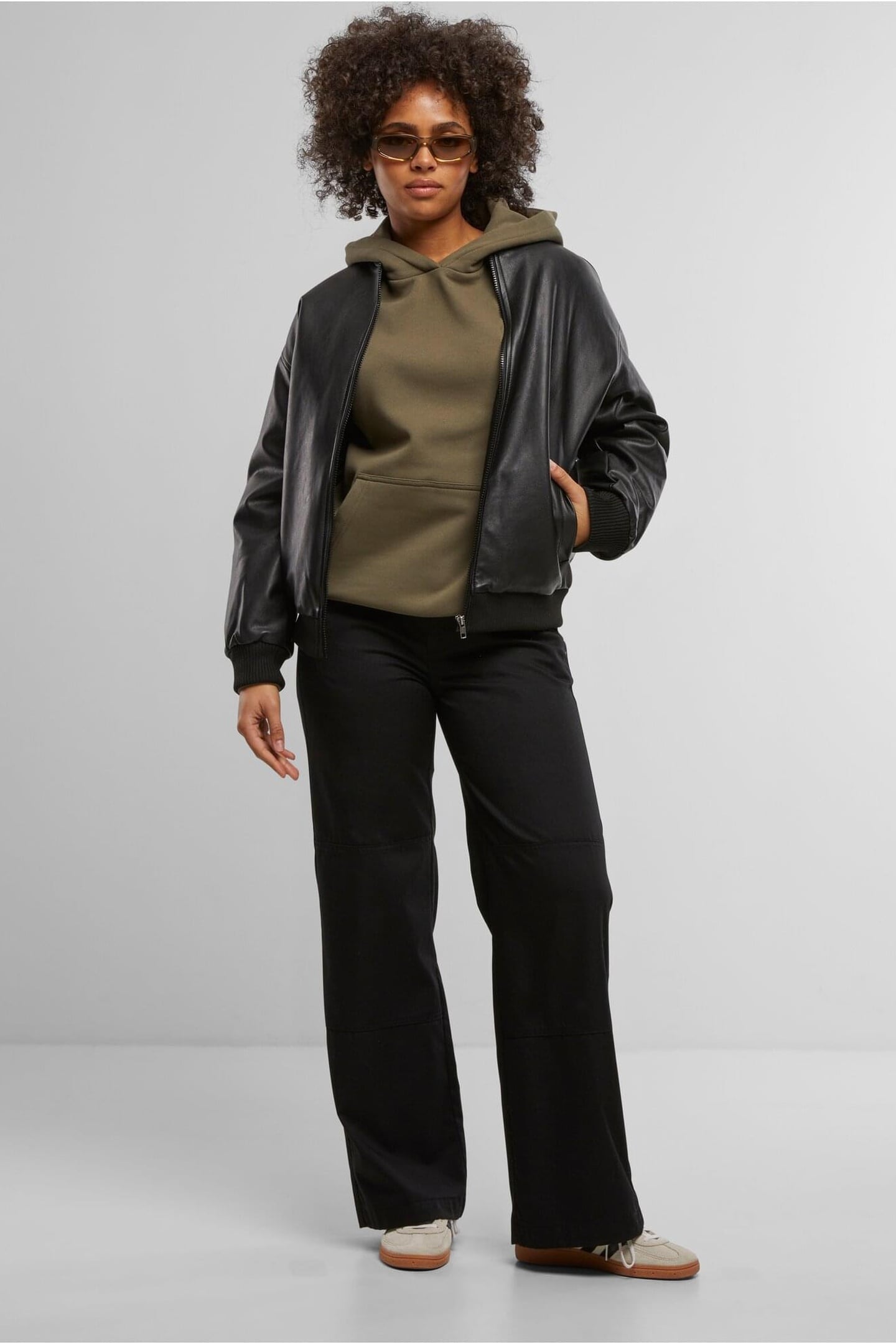 LADIES LOOSE BRUSHED FLEECE HOODY OLIVE 5