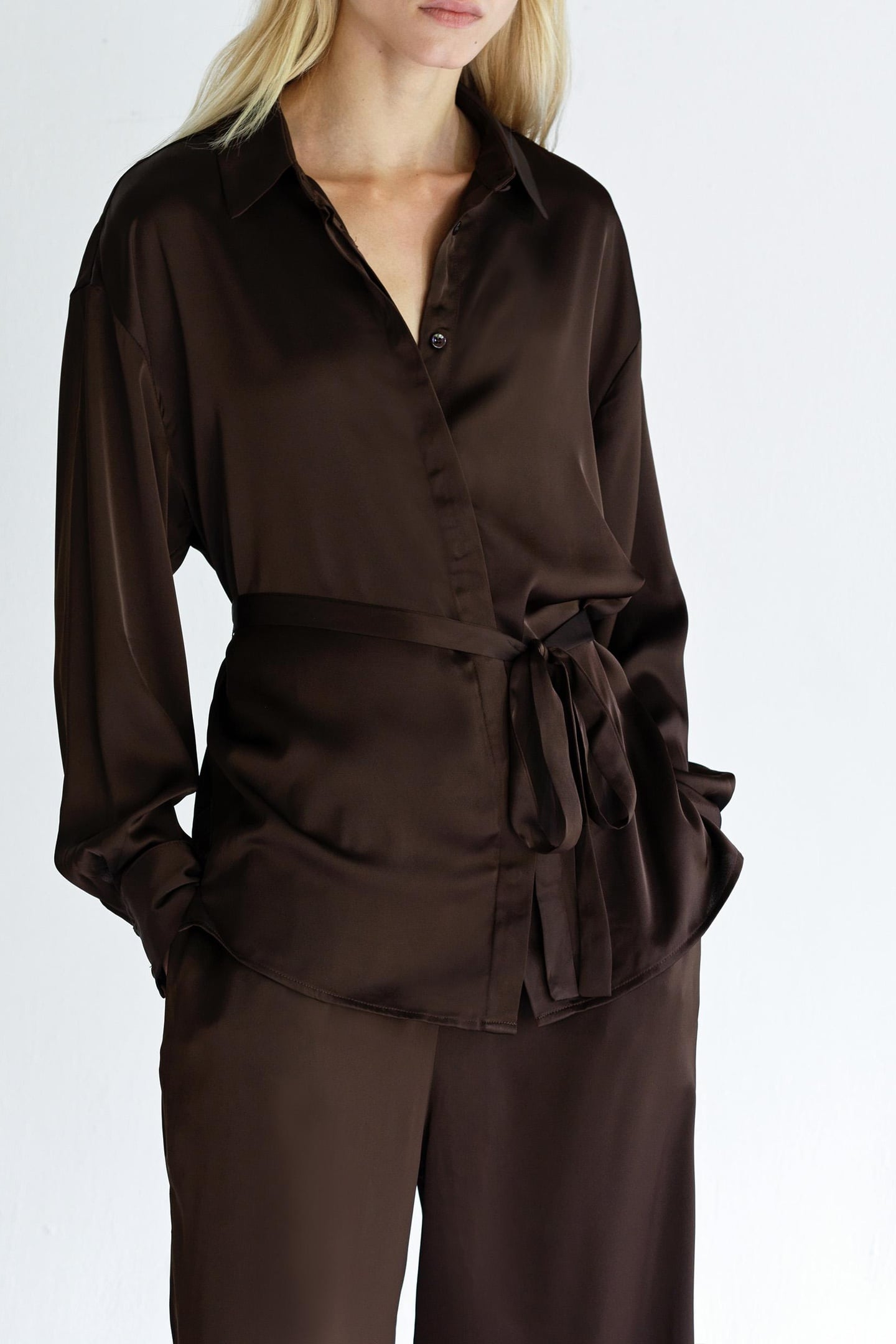BERNADETTA SATIN TIE BELT SHIR BITTER CHOCOLATE BITTER CHOCO 3