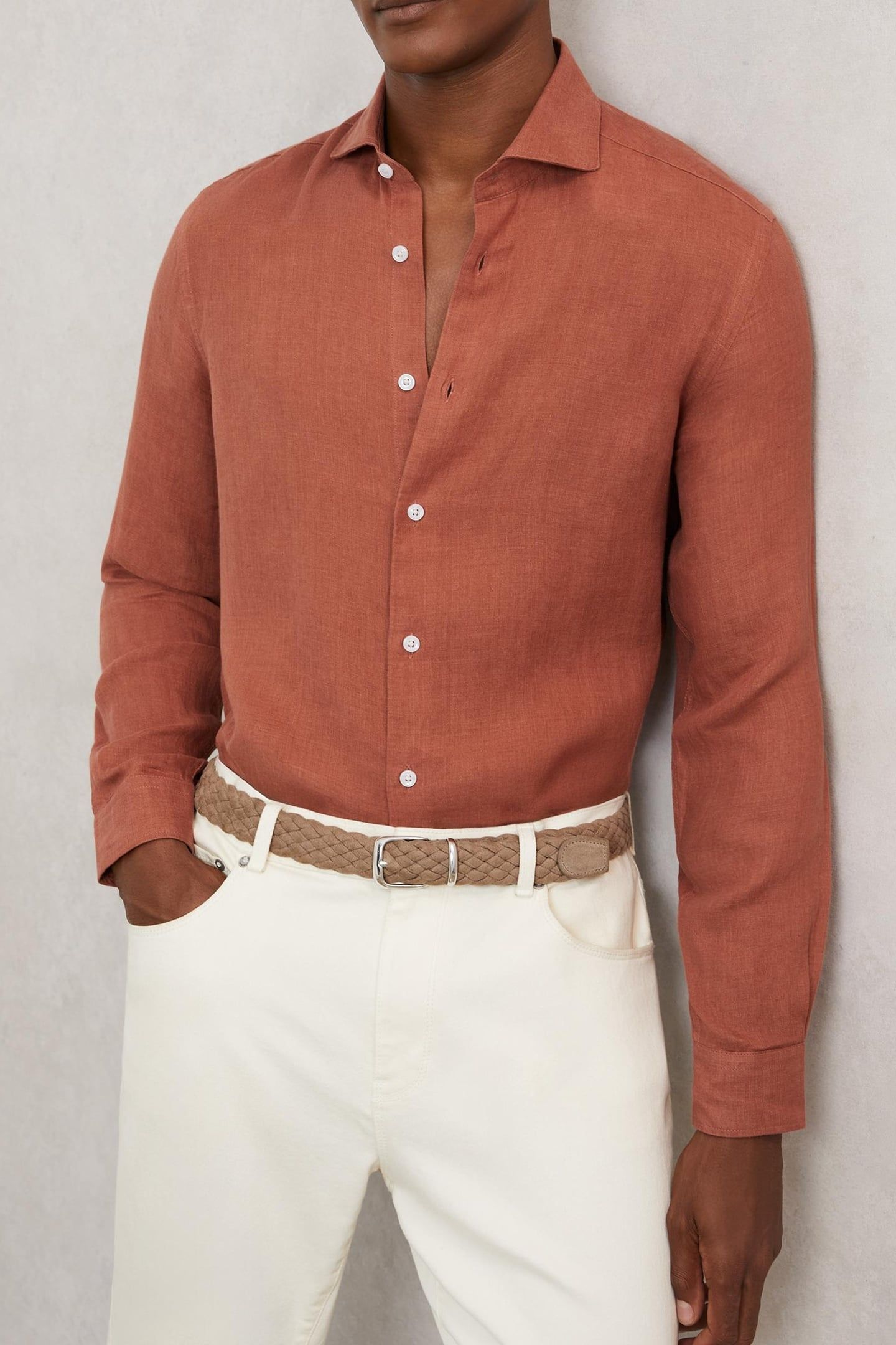 LS LINEN SHIRT CINNAMON BROWN 1