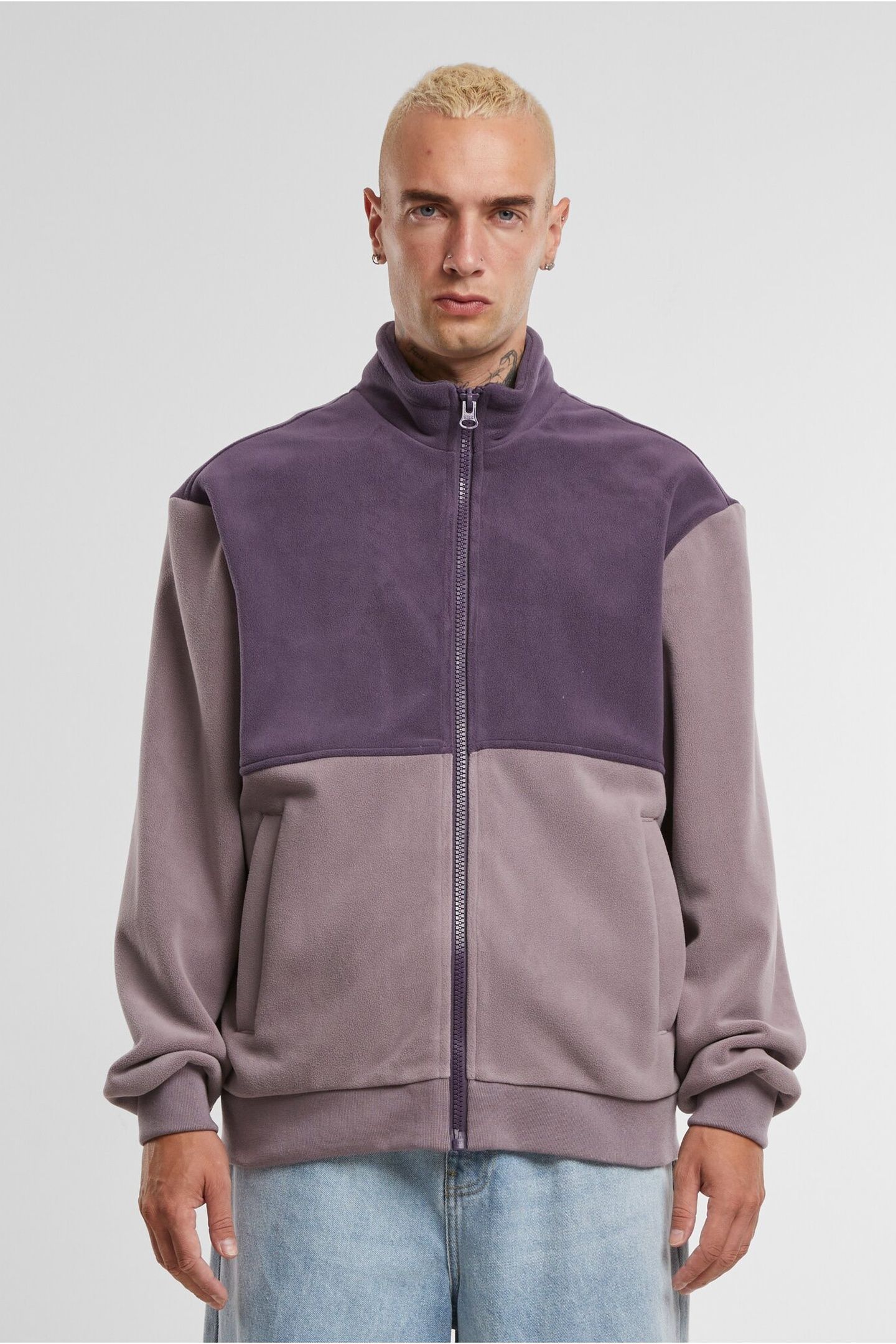 COLOUR BLOCK POLAR FLEECE JACKET PURPLENIGHT/FADEDPURPLE 1
