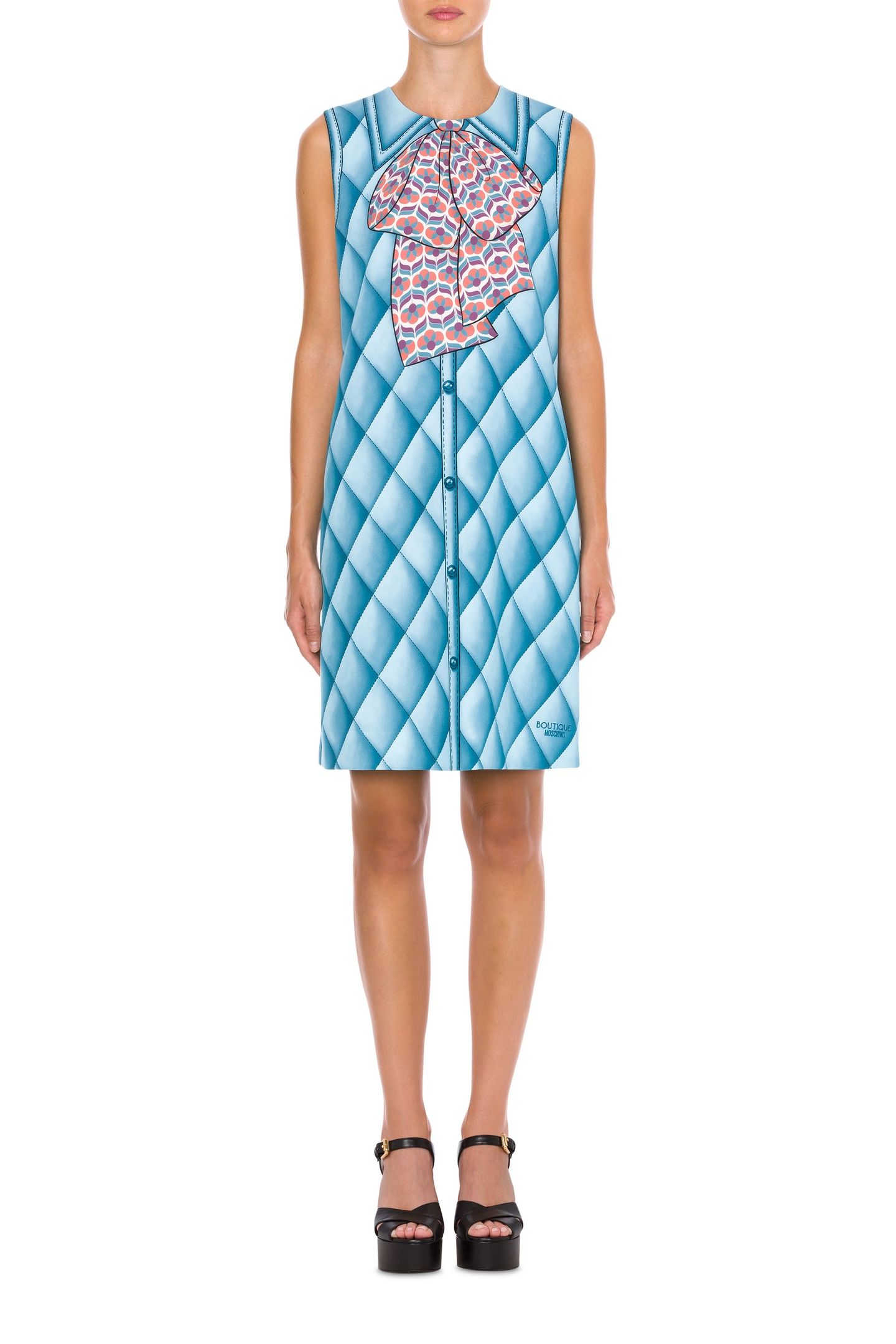 SLEEVELESS DRESS WITH TROMPE L'OEIL PRINT BLUE 1