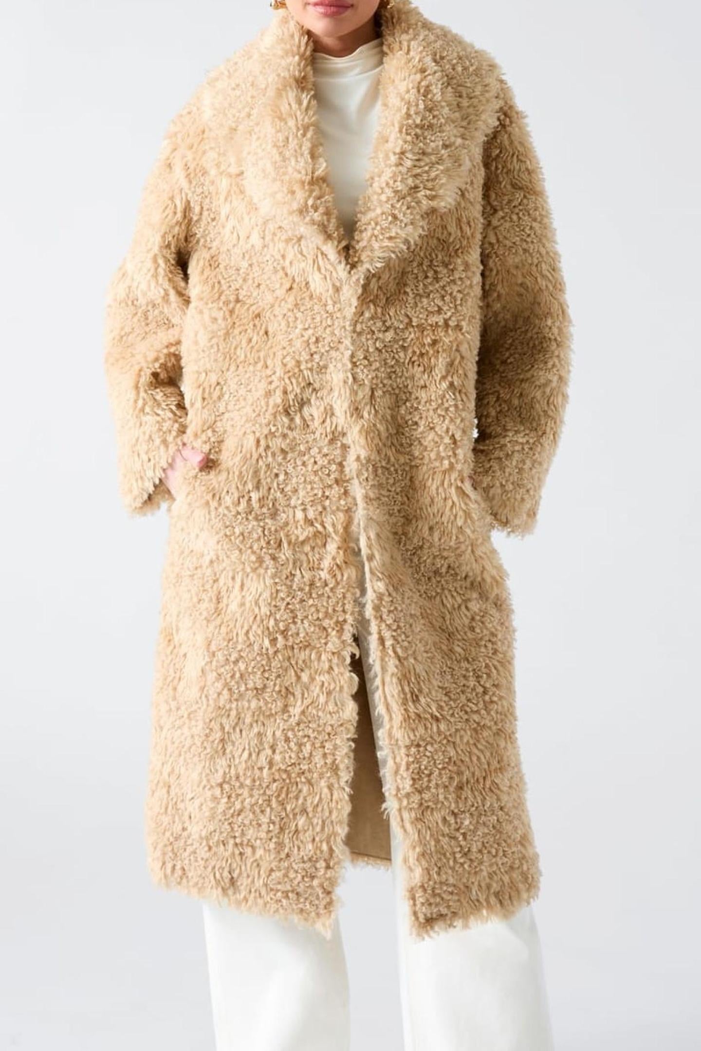 MARGOT LONG FAUX FUR DESERT MUD MULTI 1