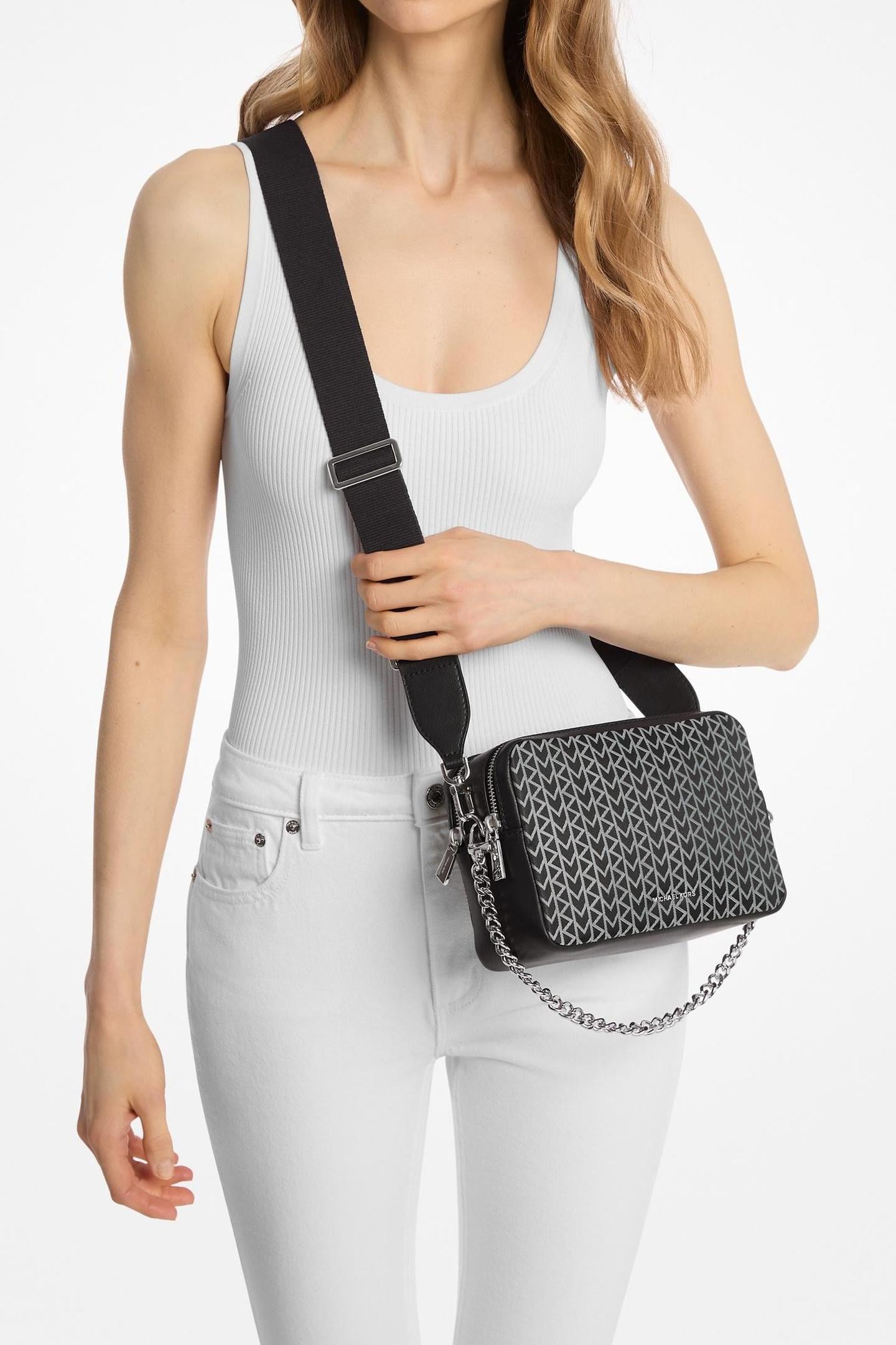 MEDIUM DOUBLE ZIP CHAIN CAMERA CROSSBODY BLACK 2