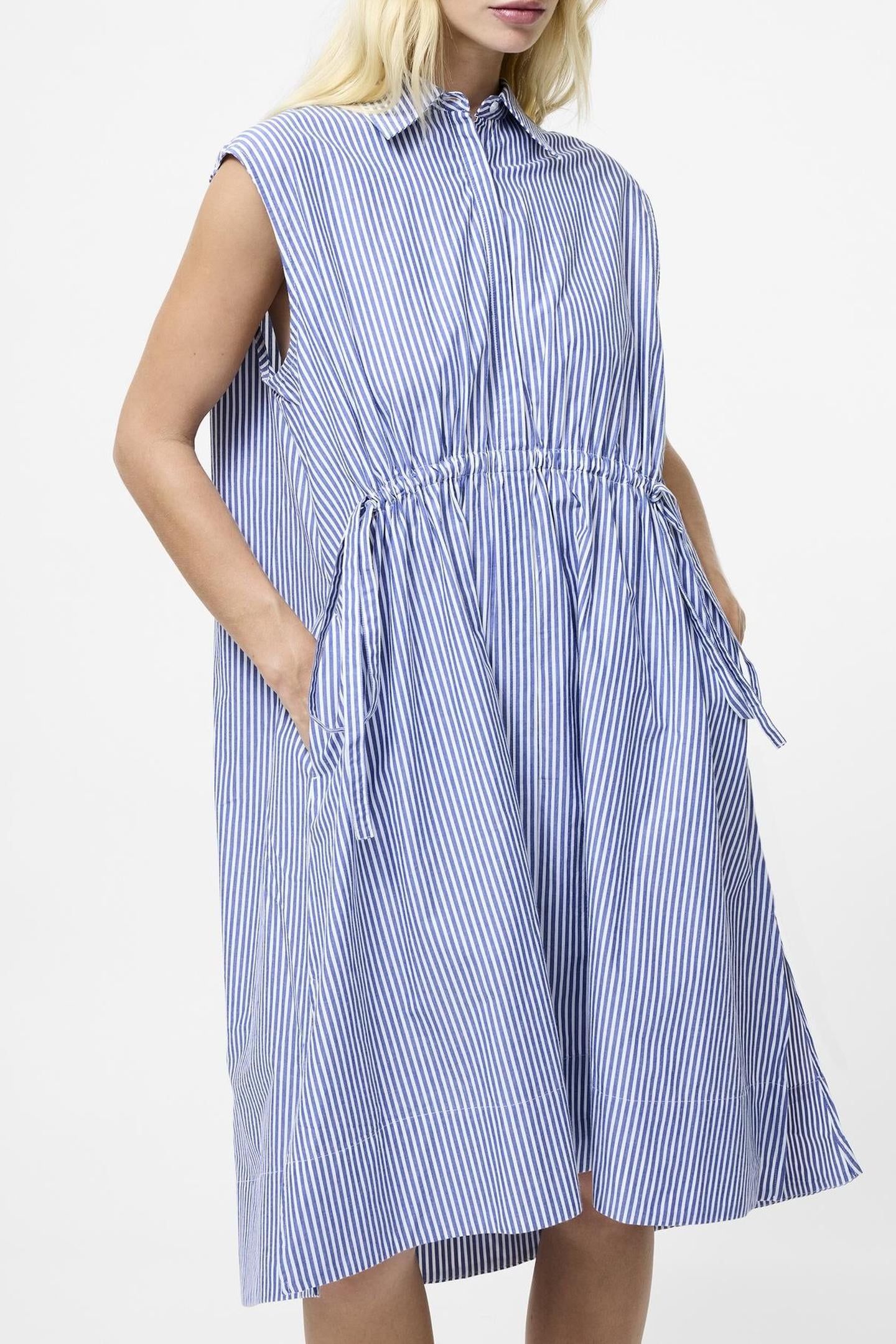 RHODES STRIPE S/LESS DRESS LINEN WHITE/MARINE 1