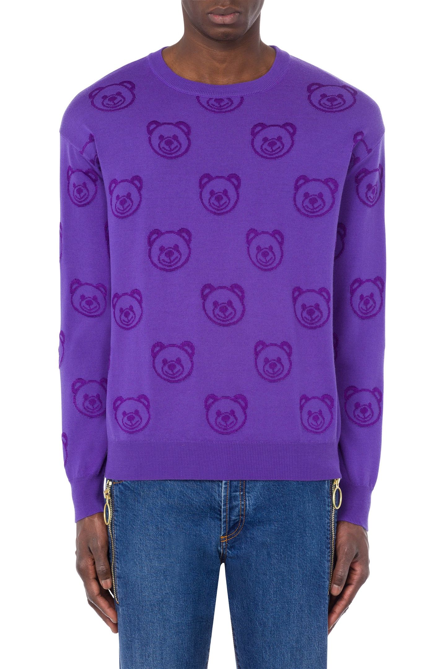 ALLOVER TEDDY BEAR WOOL PULLOVER PURPLE 1
