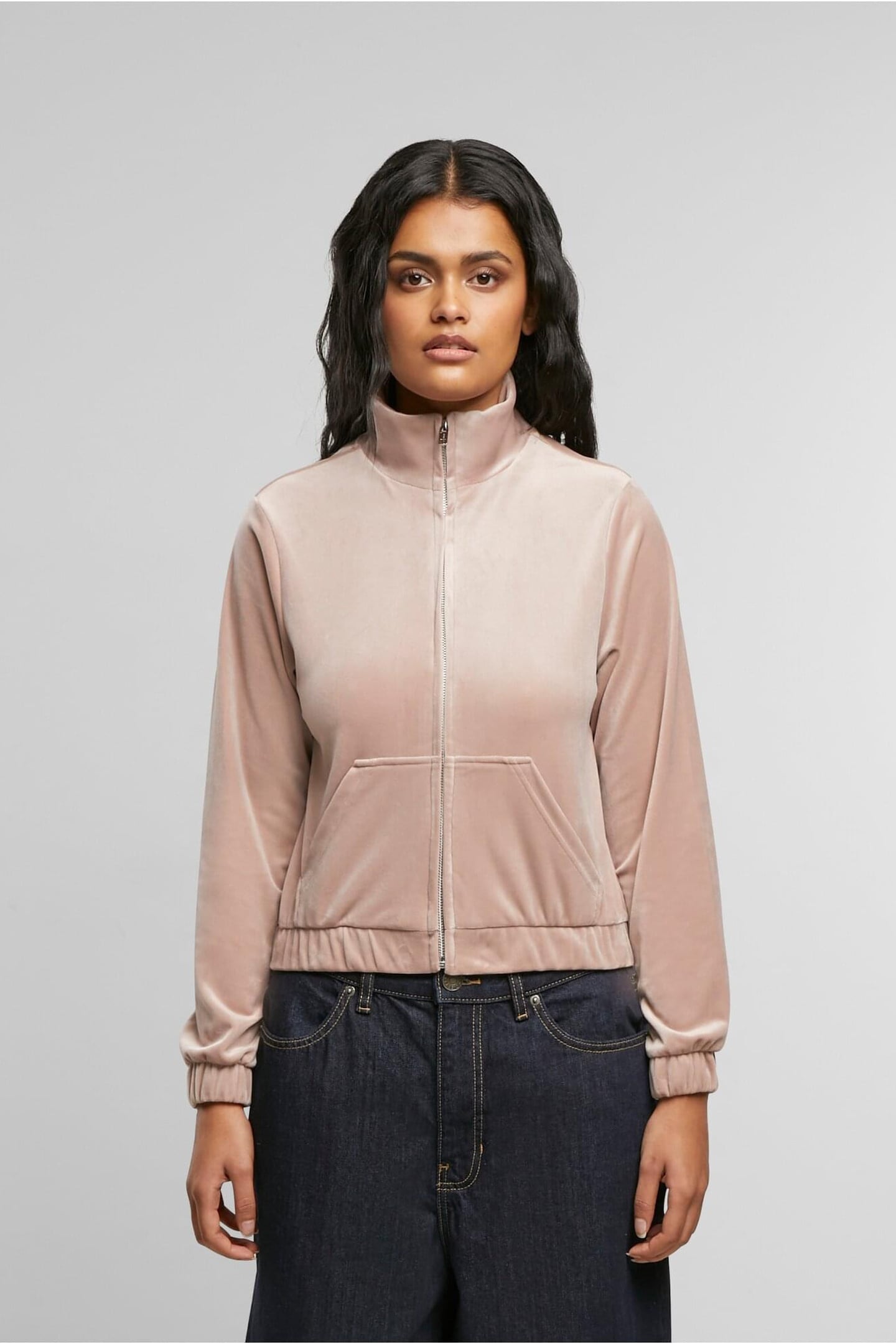 LADIES SHORT VELVET TRACK JACKET DUSKROSE 1