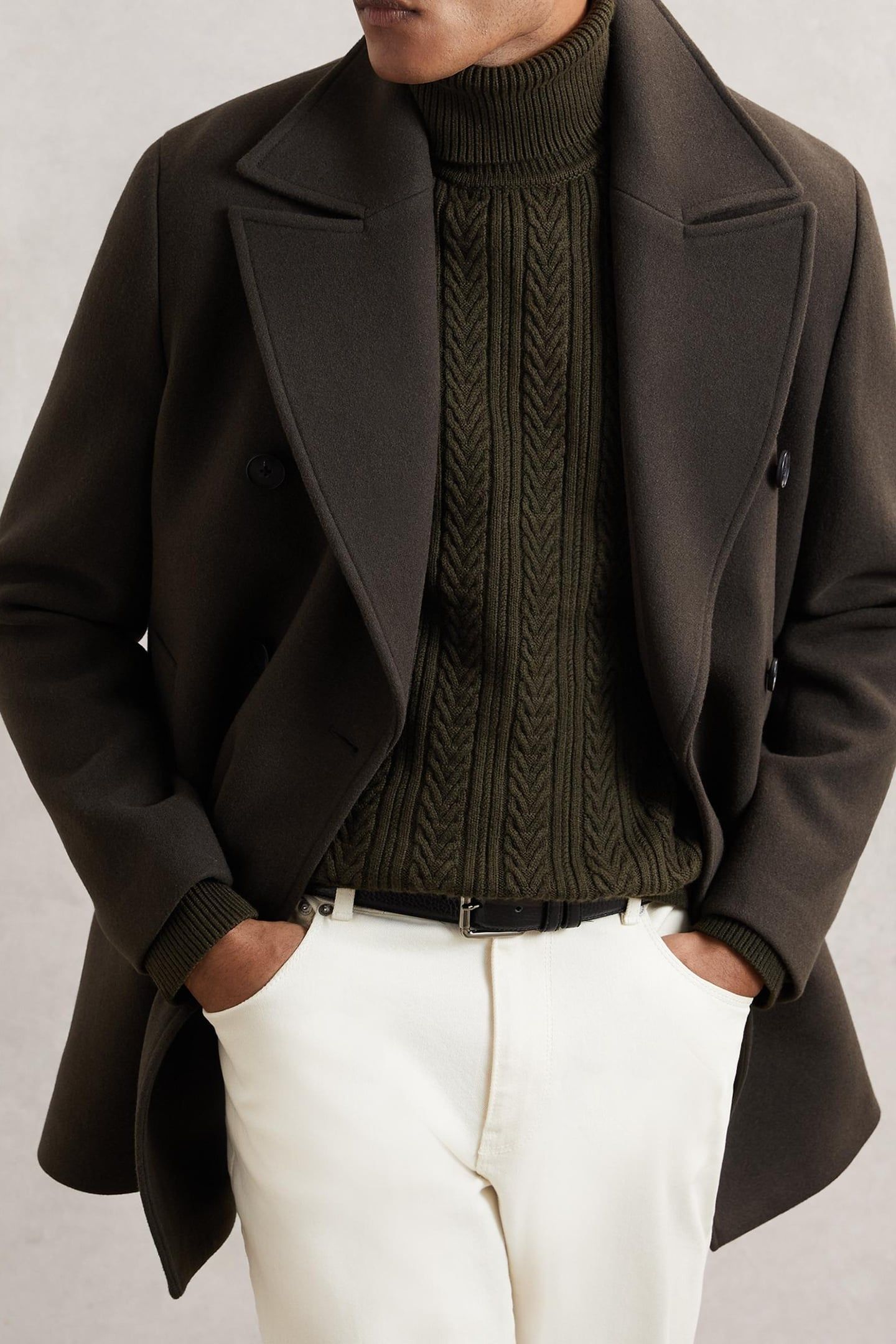 LS ROLL NECK CABLE JUMPER DARK OLIVE GREEN 3