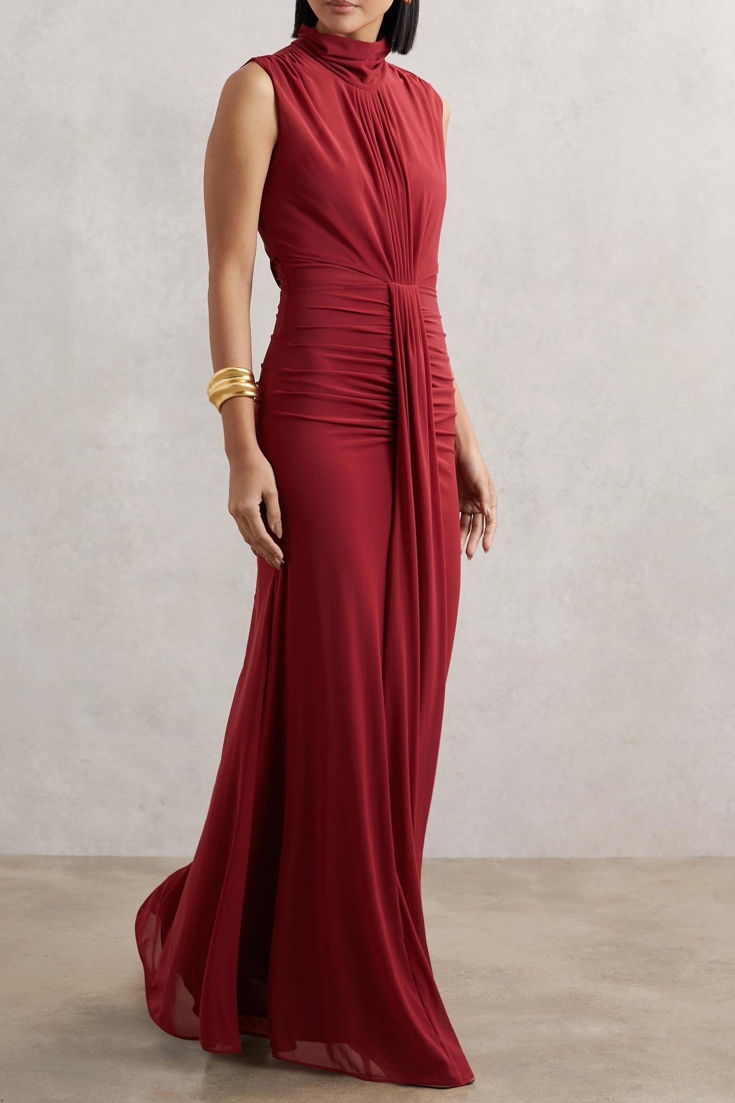 SLEEVELESS RUCHED MAXI DRESS DARK RED 1