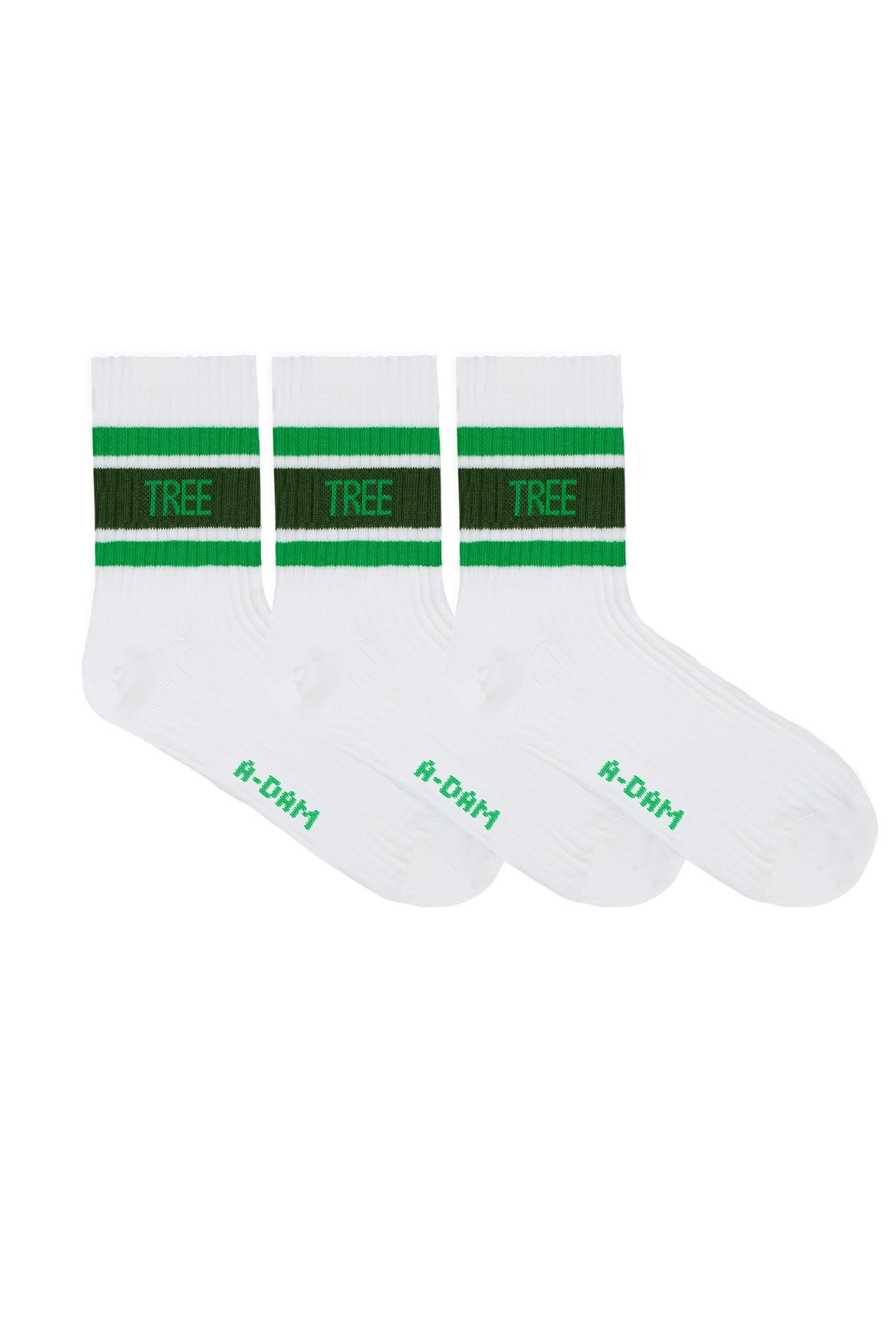 A-DAM 3-PACK QUARTER CREW SOCKS TREEHUGGER WHITE WHITE 1