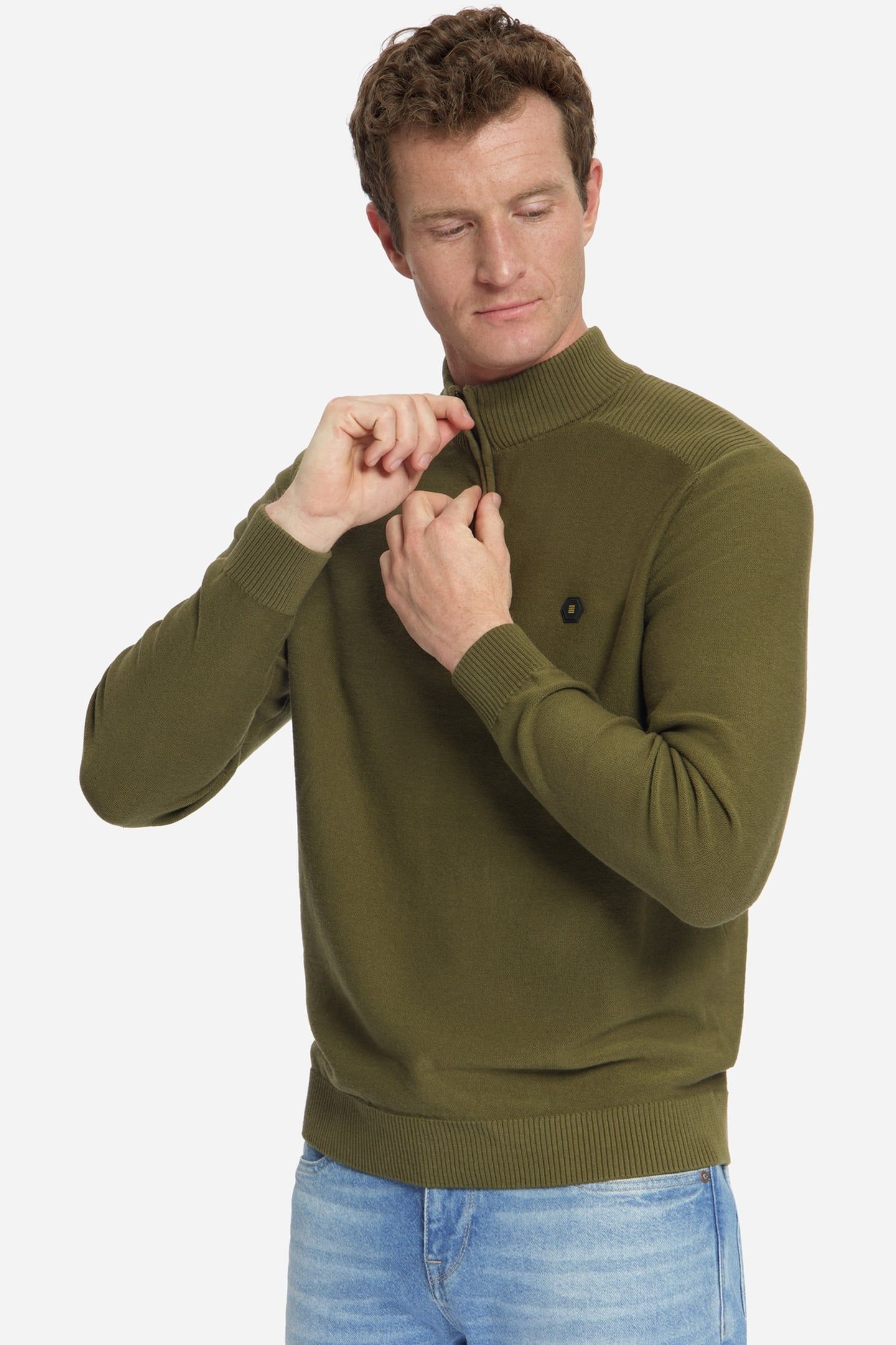 PULLOVER HALF ZIP SHOULDER DETAIL MOSS 1