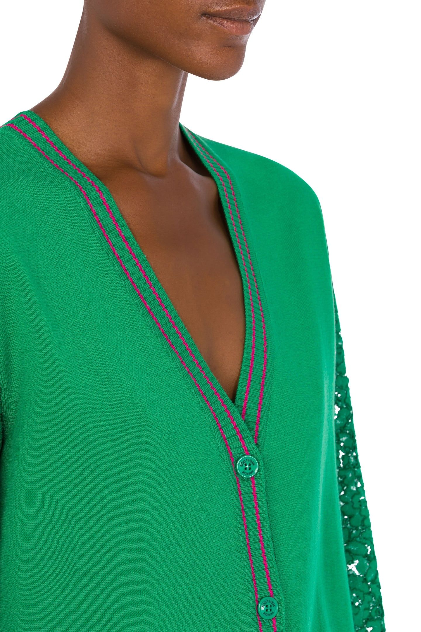STRETCH CARDIGAN WITH LACE SLEEVES GREEN 4