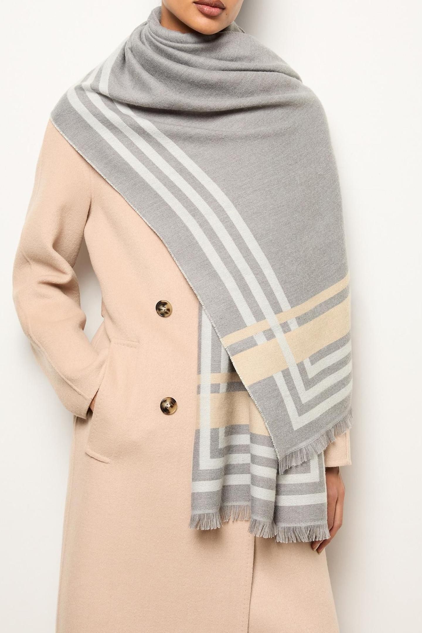 BORDER DETAIL SCARF GREY 1