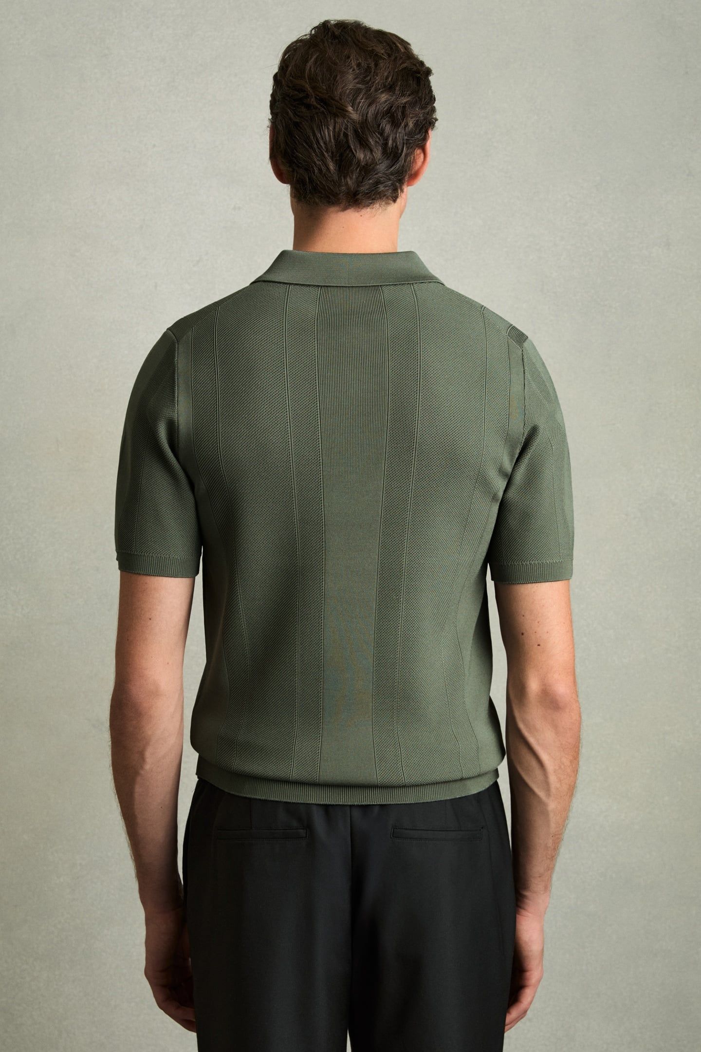 SS HALF ZIP TEXTURED KNITTED POLO HERB GREEN 2