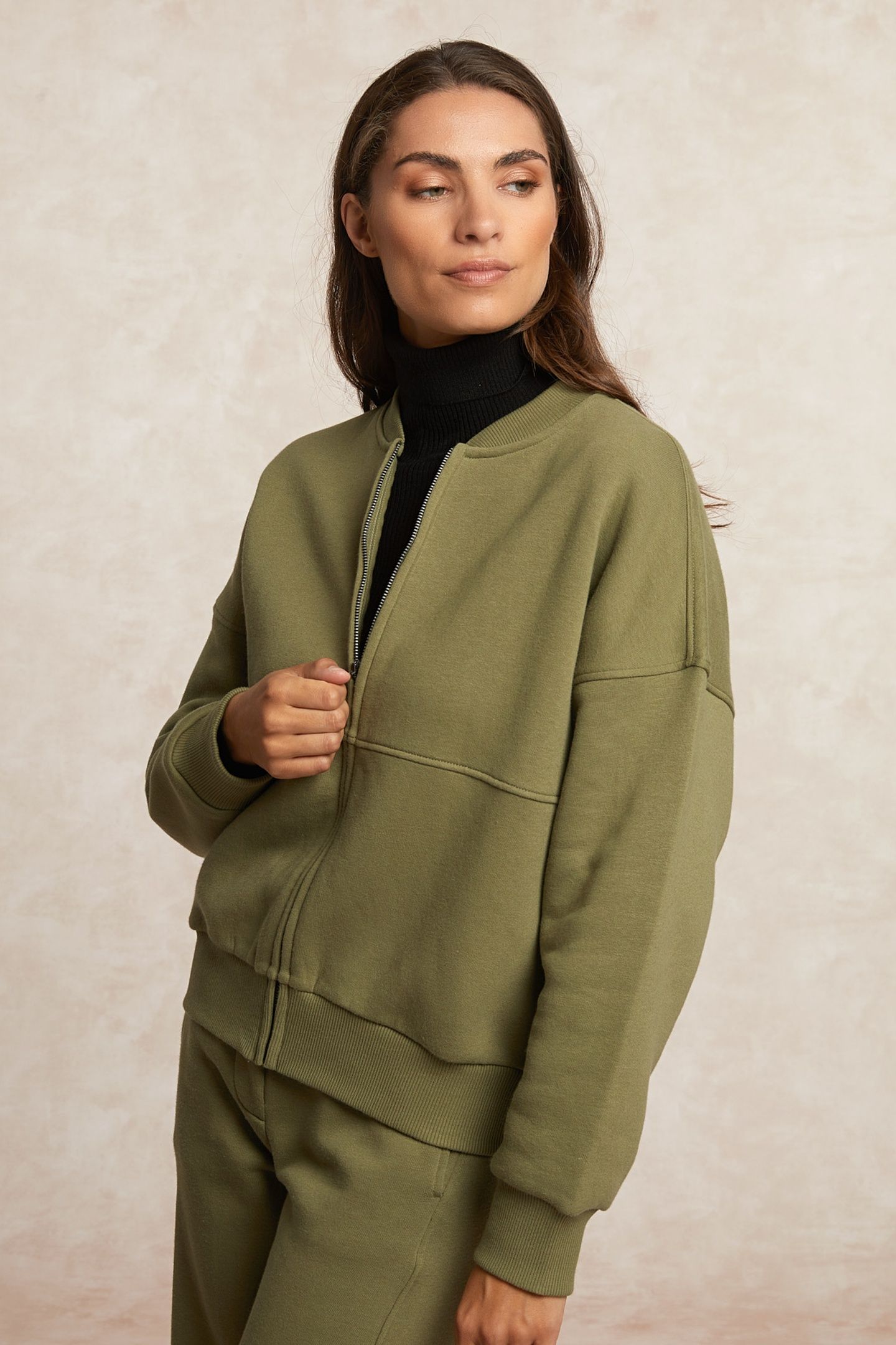 FLEECE BOMBER CARDIGAN MOSS GREEN 4