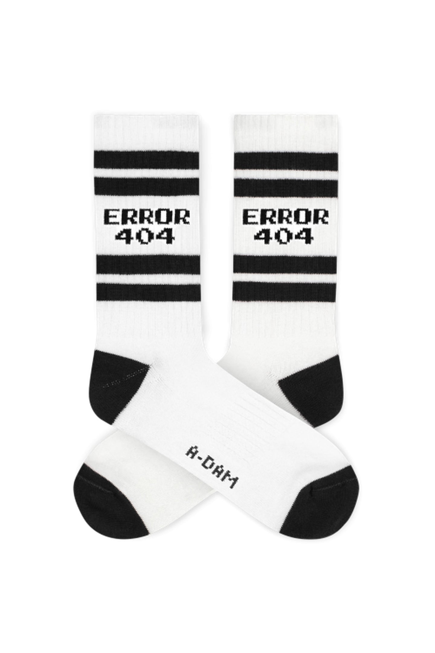 A-DAM 3-PACK CREW SOCKS BLACK STRIPES ERROR 404 WHITE 2
