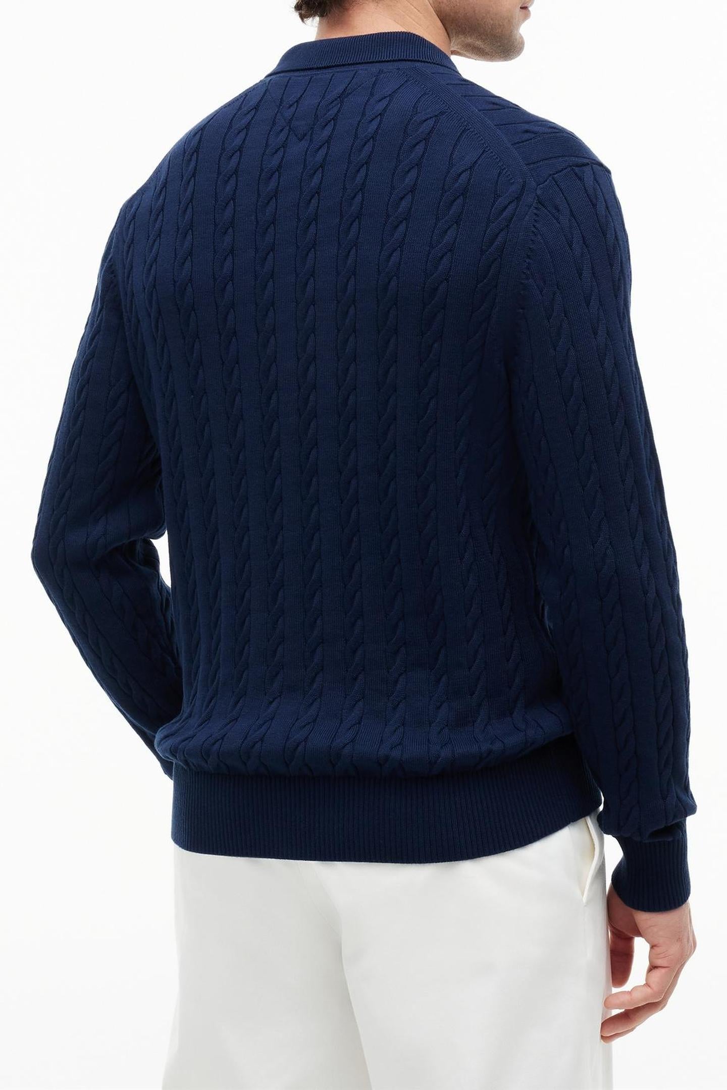CABLE KNIT POLO JUMPER CARBON NAVY 3