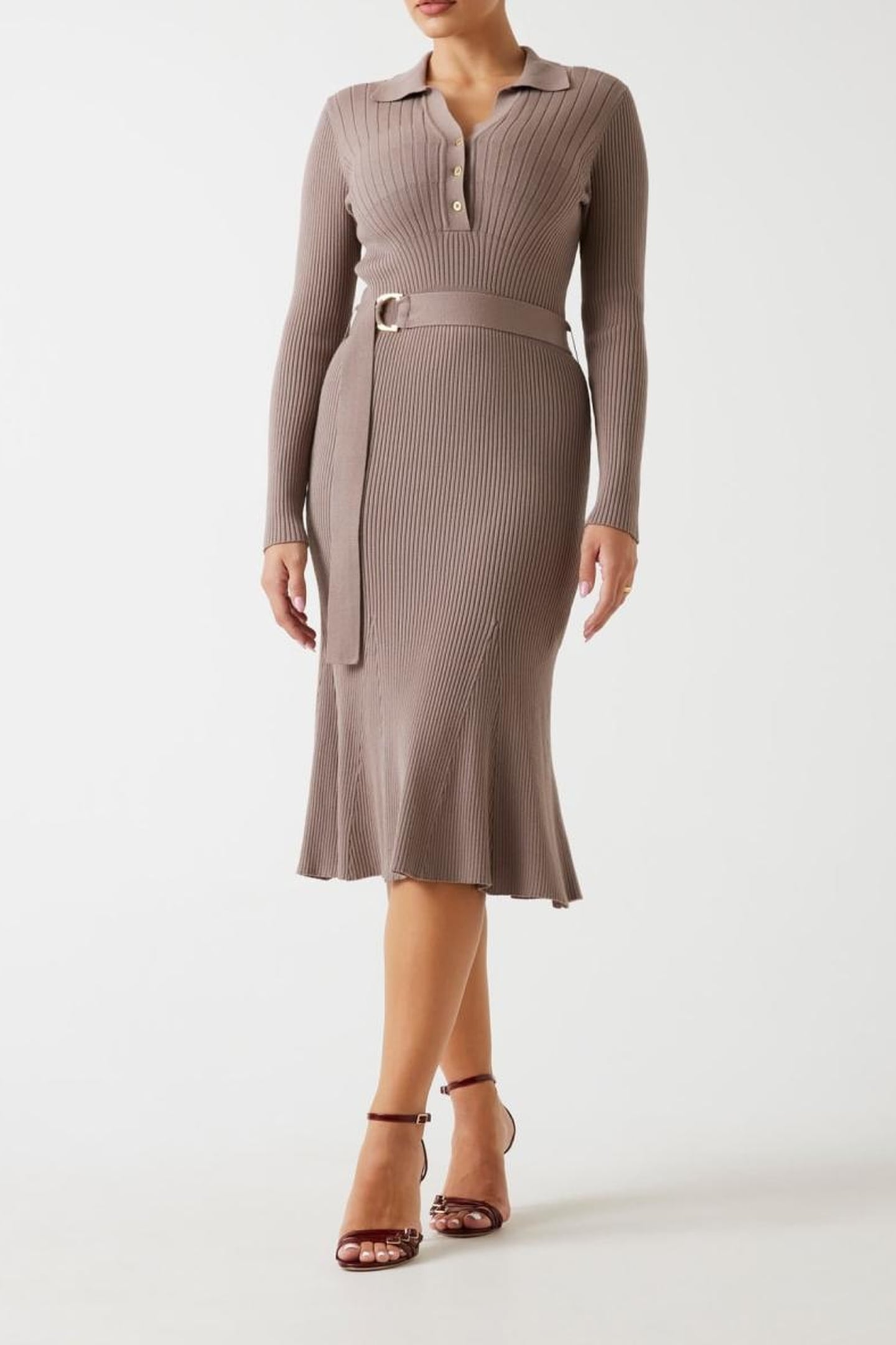 AGATHE POLO LS DRESS SILK TAUPE 3