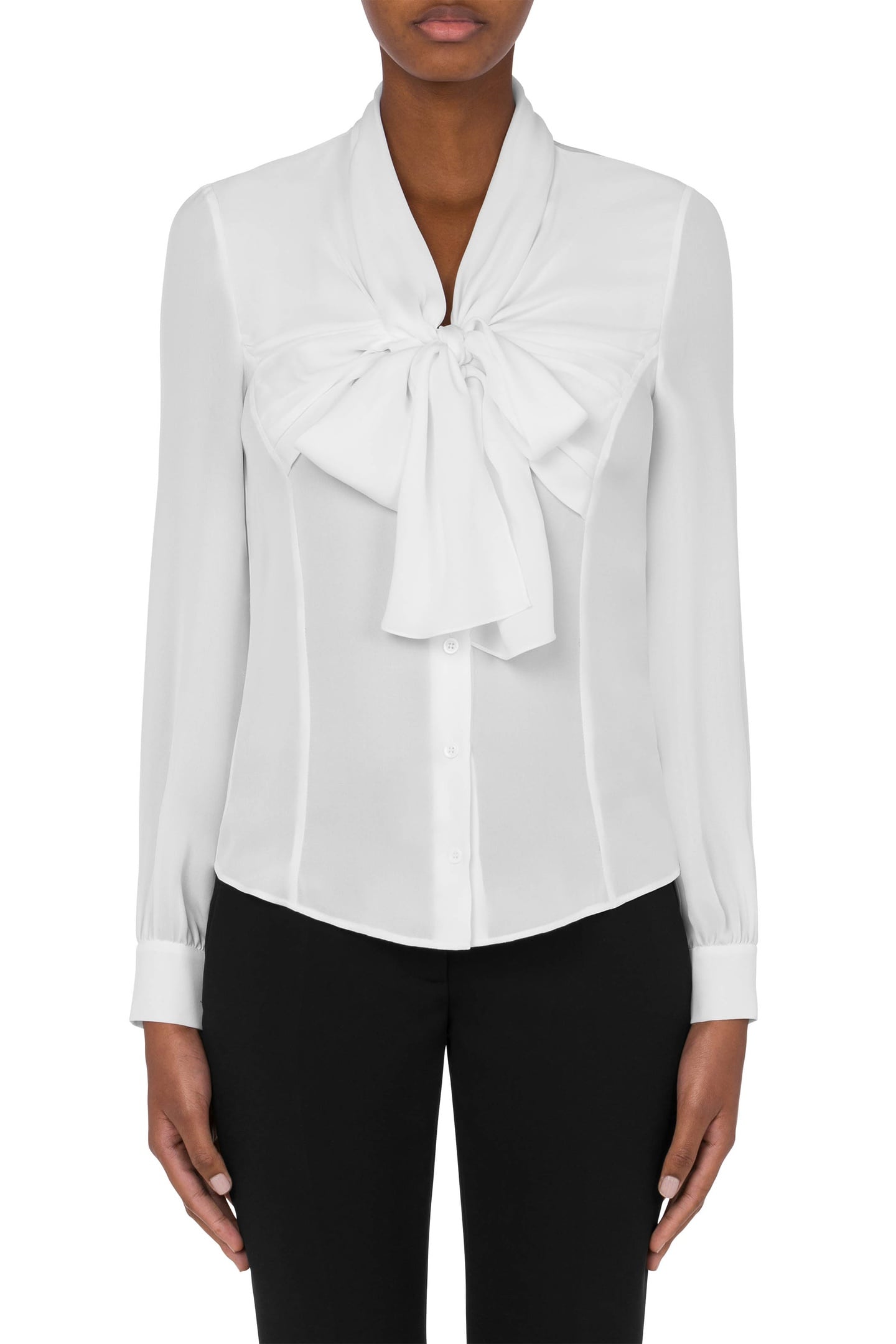 SILK CHARMEUSE SHIRT WITH BOW WHITE 1